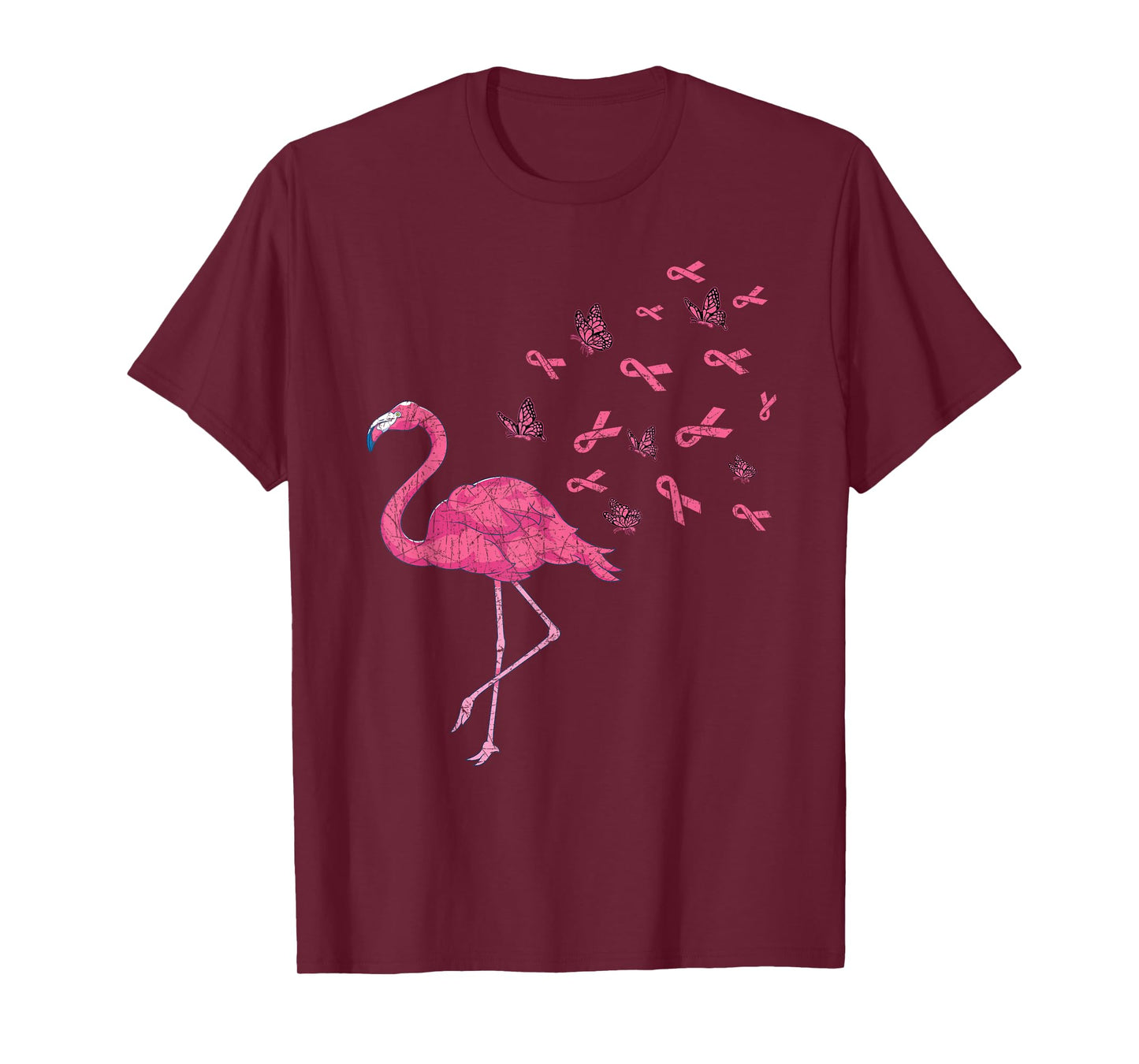 Exotic Bird Flamingo Pink Ribbon Breast Cancer Awareness T-Shirt