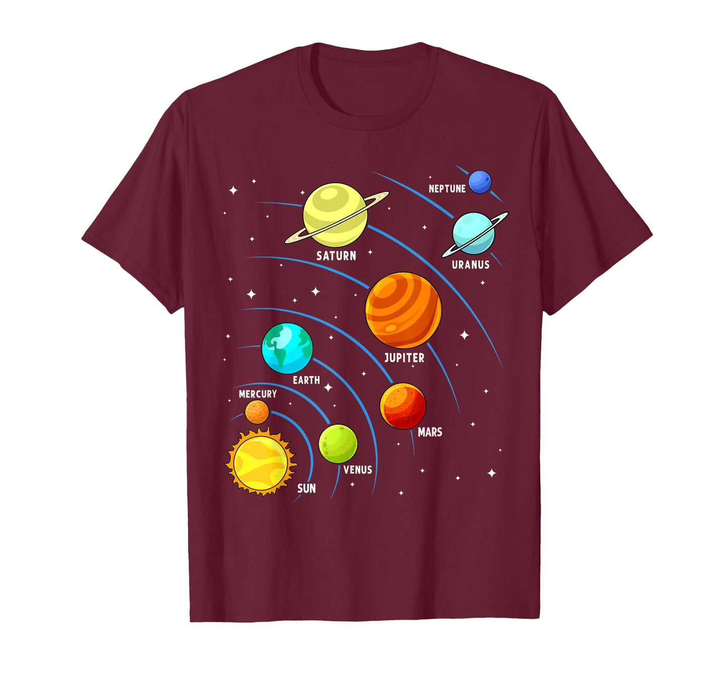 Kids Colorful Planets Solar Systems Mens Boys Space Science T-Shirt