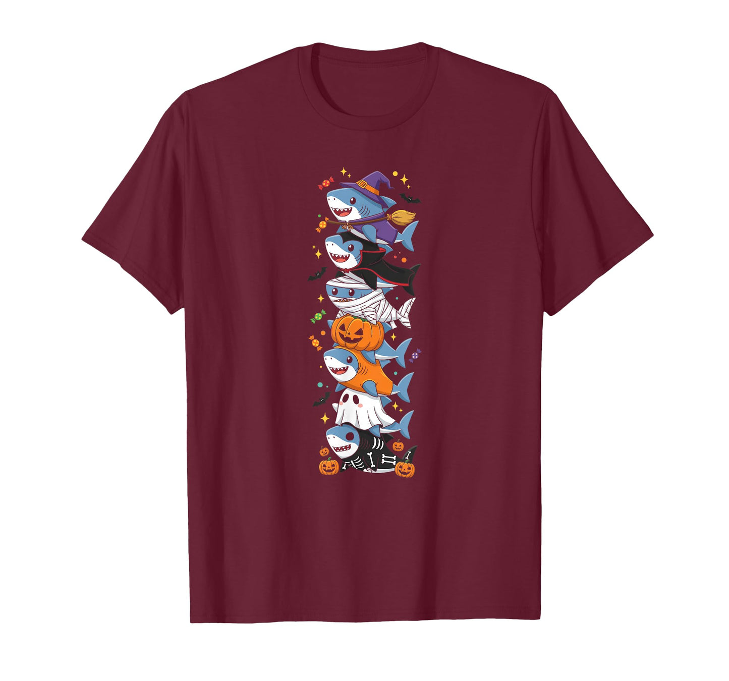 Funny Shark Witch Vampire Ghost Halloween Kids Mens Womens T-Shirt