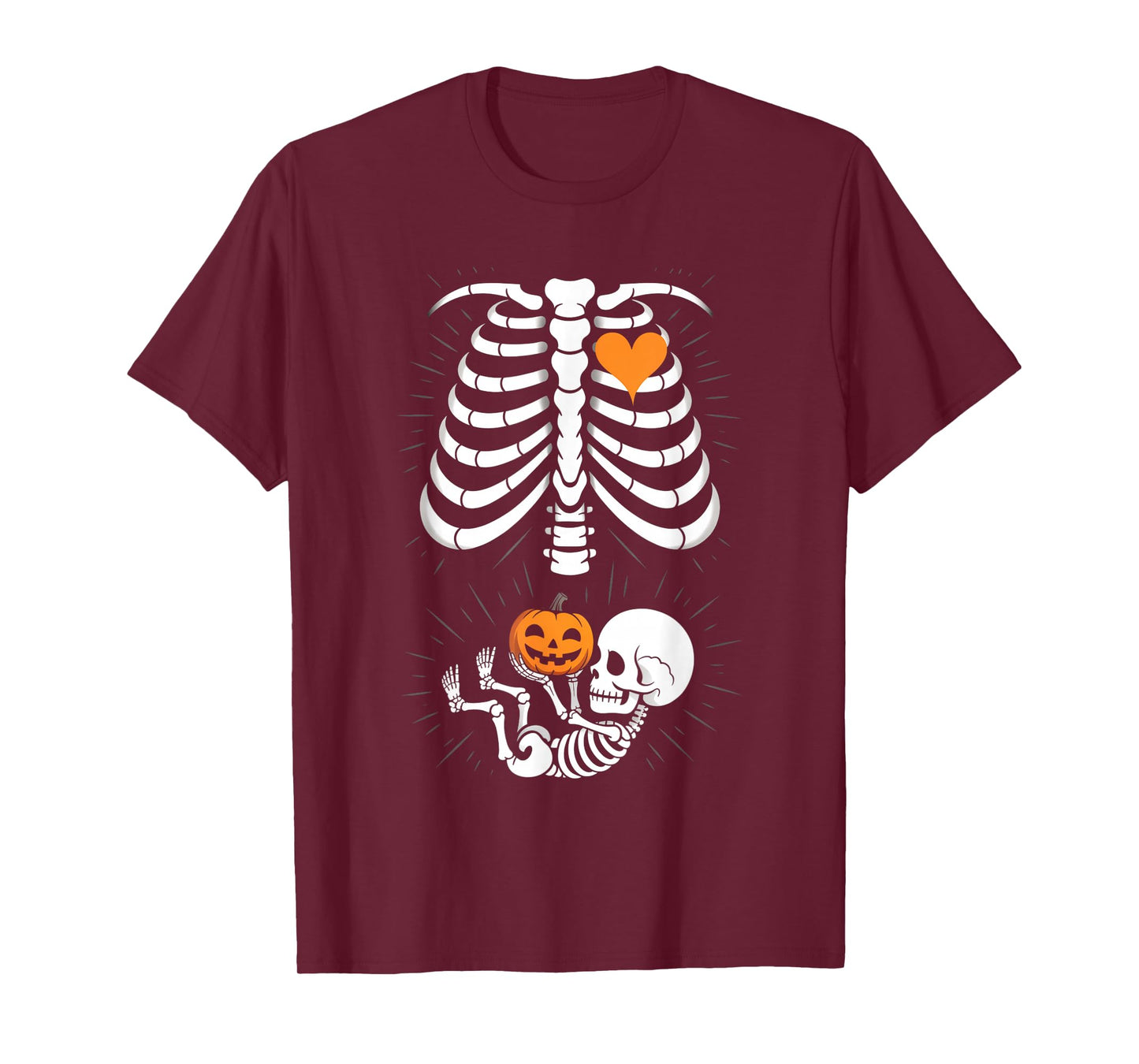 Halloween Skeleton Baby Rib Cage Maternity Pregnant Pumpkin T-Shirt