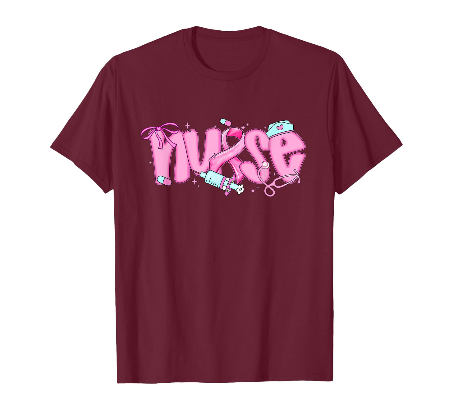 Nurse Breast Cancer Awareness Shirt Pink Ribbon Womens T-Shirt