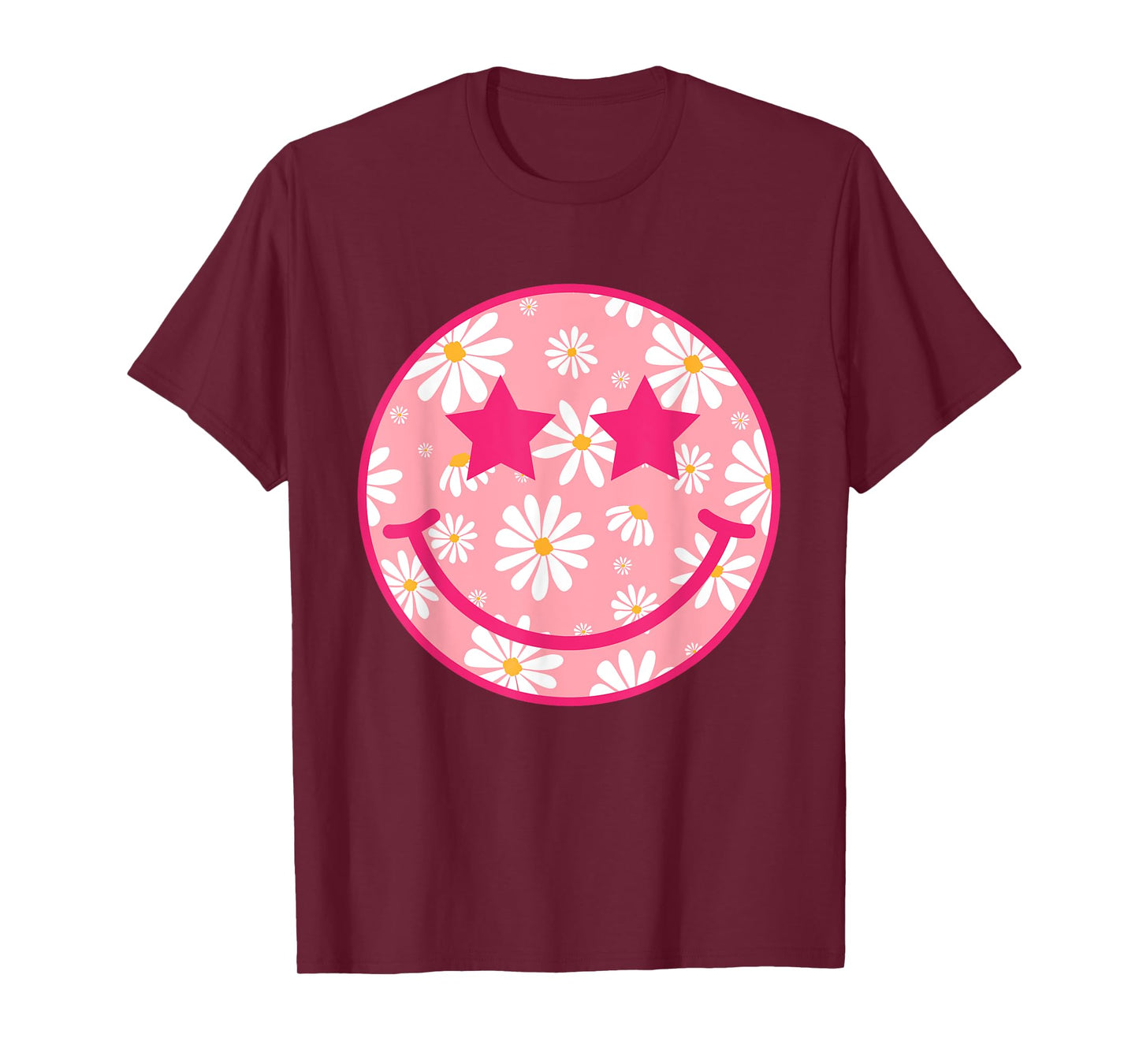 Retro Pink Happy Face Checkered Pattern Smile Face Trendy T-Shirt
