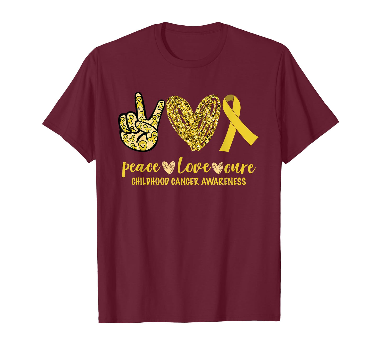 Peace Love Cure Ribbon Childhood Cancer Awareness T-Shirt