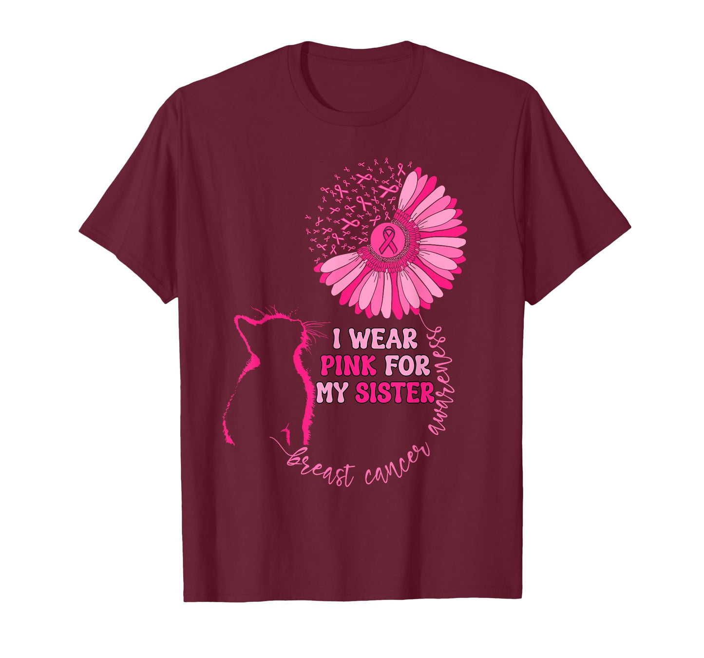 Groovy I Wear Pink For My Sister Breast Cancer Awareness Cat T-Shirt