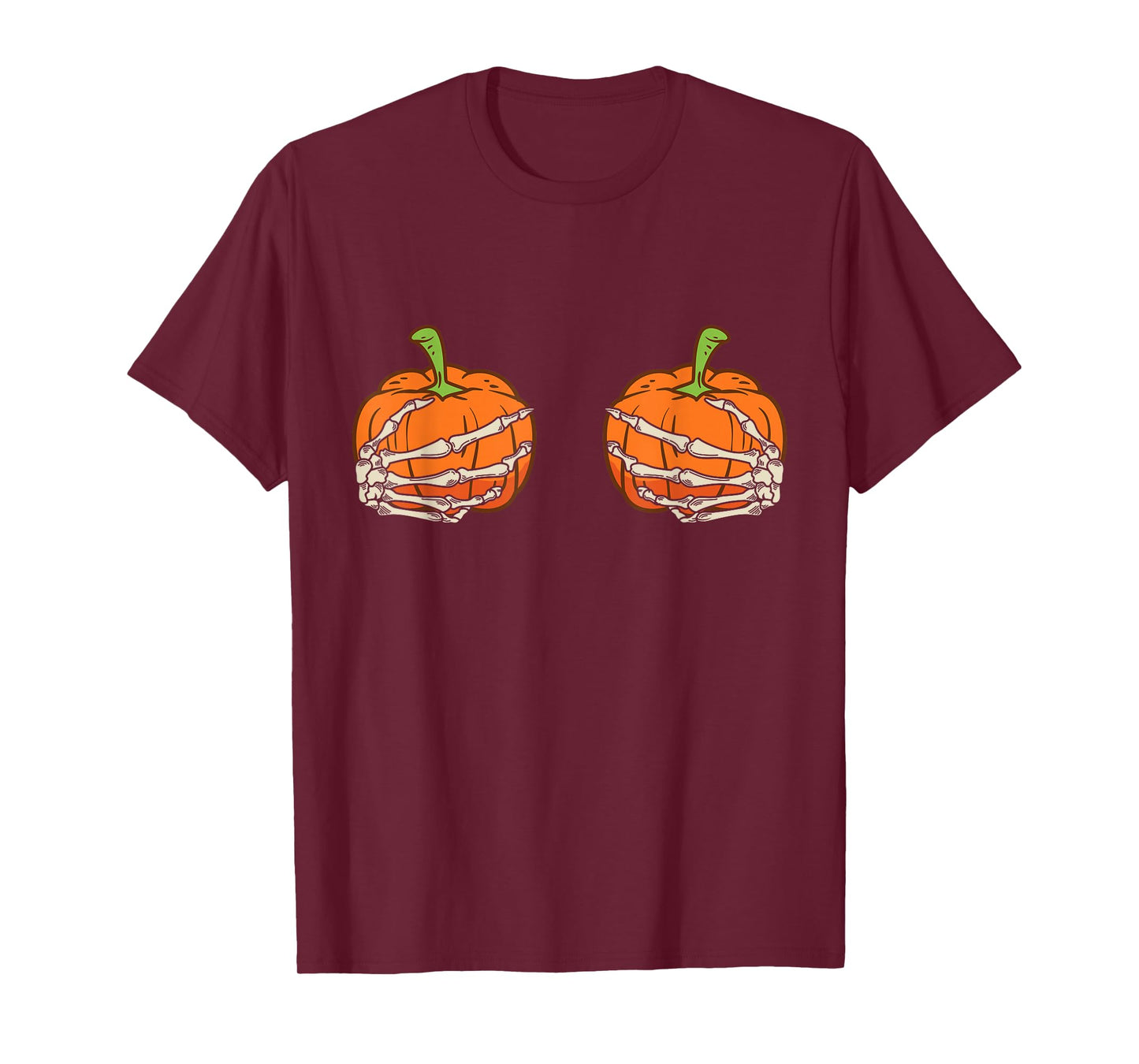Skeleton Hands Pumpkin Boobs Funny Adult Costume Halloween T-Shirt