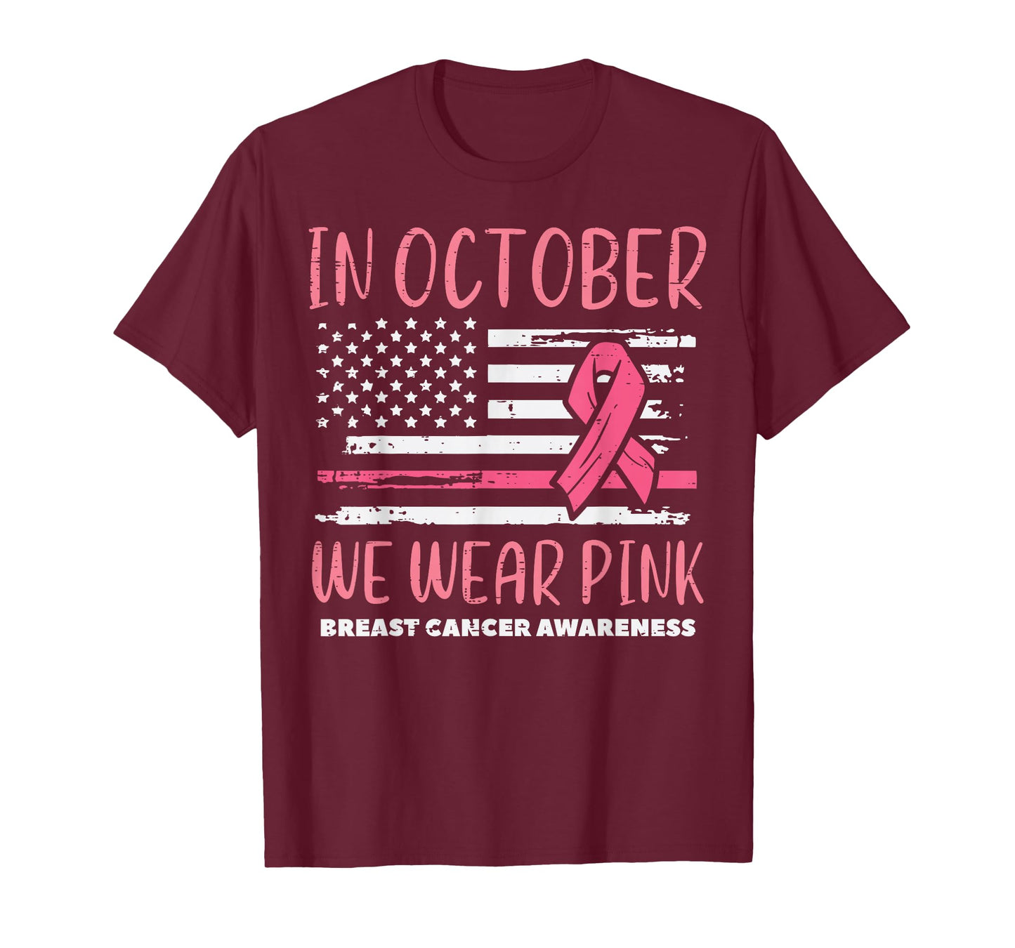 Breast Cancer Aware USA Flag October Wear Pink Men Women Kid T-Shirt