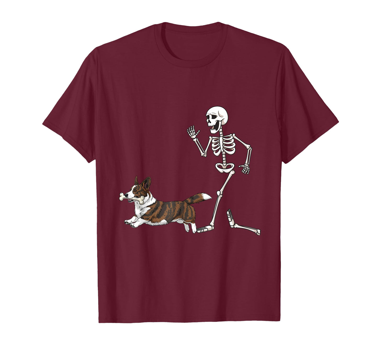 Funny Halloween Cardigan Welsh Corgi and Skeleton T-Shirt