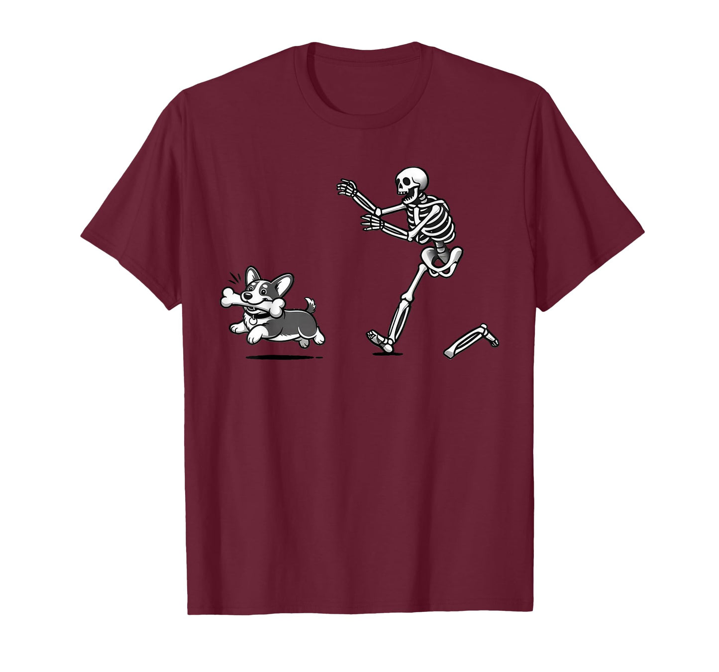 Funny Skeleton Chasing Corgi Halloween Dog Mom Pet Lover T-Shirt