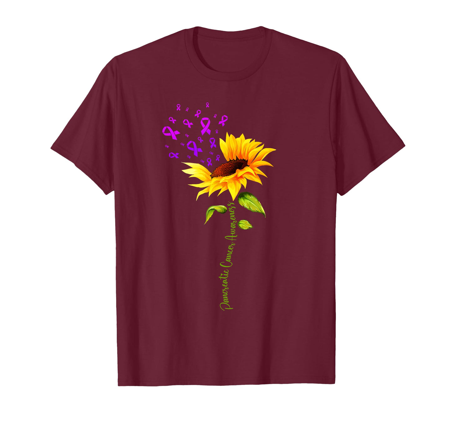 Pancreatic Cancer Awareness Sunflower Purple Ribbon Support T-Shirt
