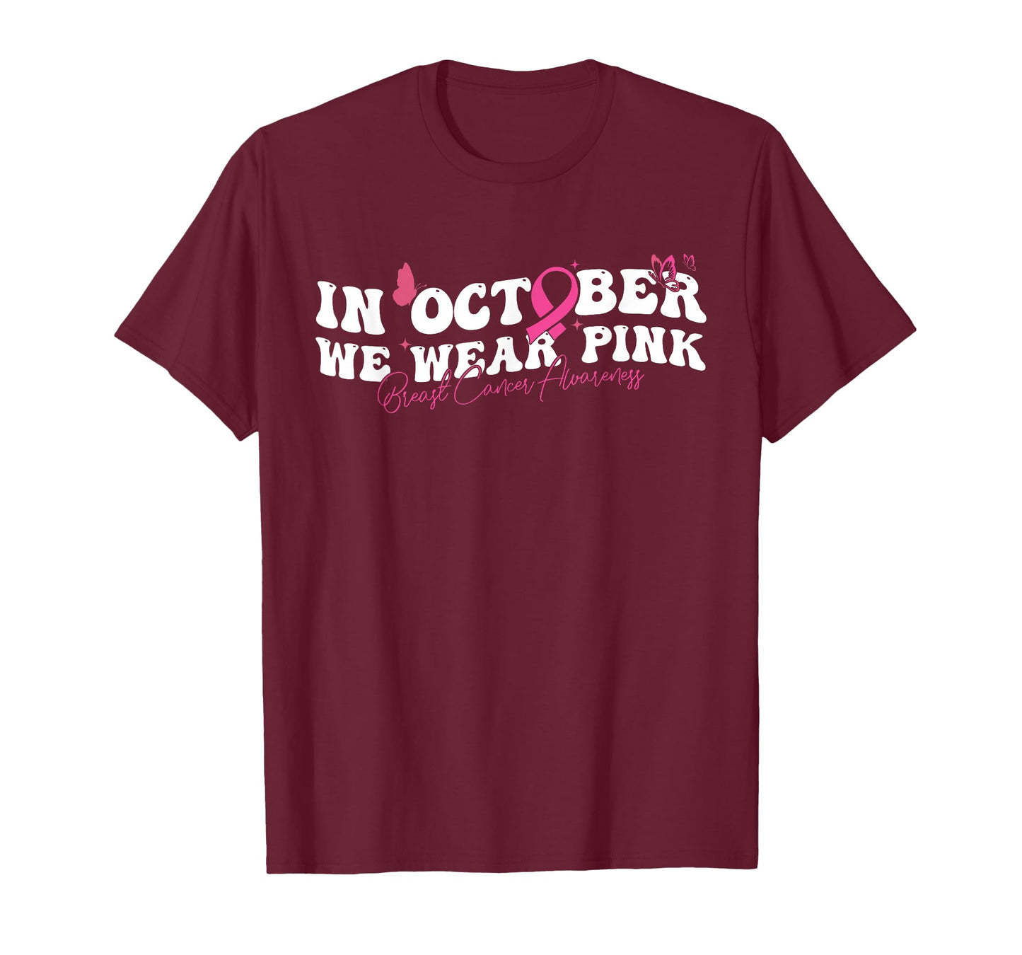 Retro Groovy in October We Wear Pink Breast Cancer Month T-Shirt