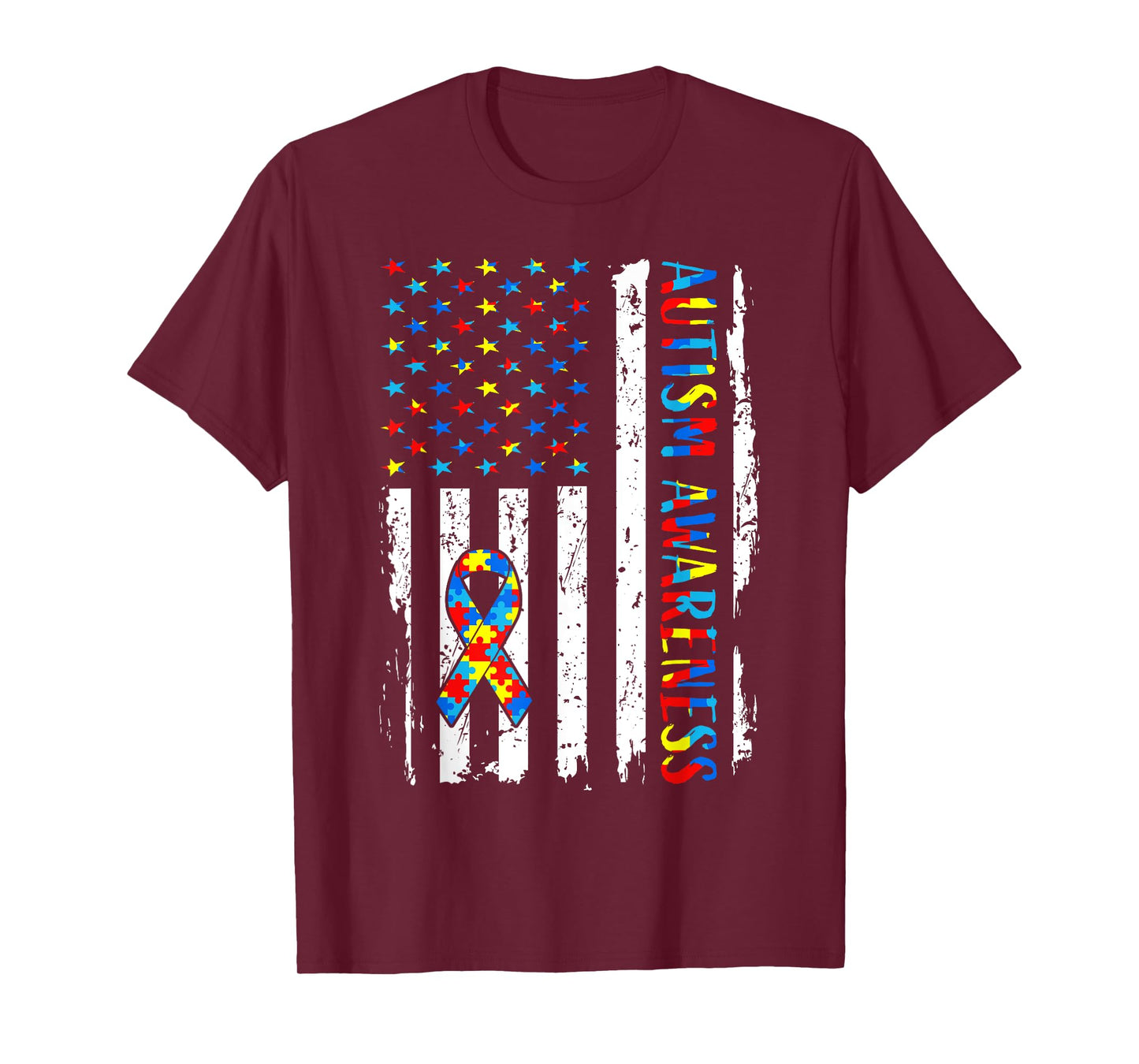 Autism Awareness Mom Dad USA flag Autistic Awareness Autism T-Shirt