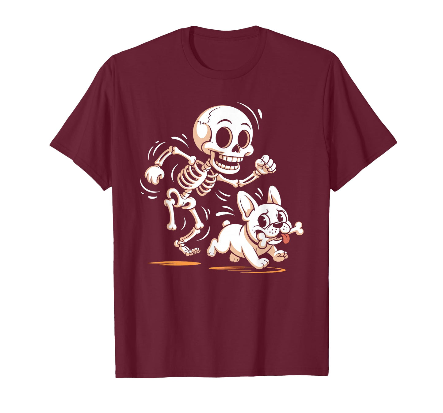 Funny Halloween Dog Skeleton Chasing French Bulldog T-Shirt