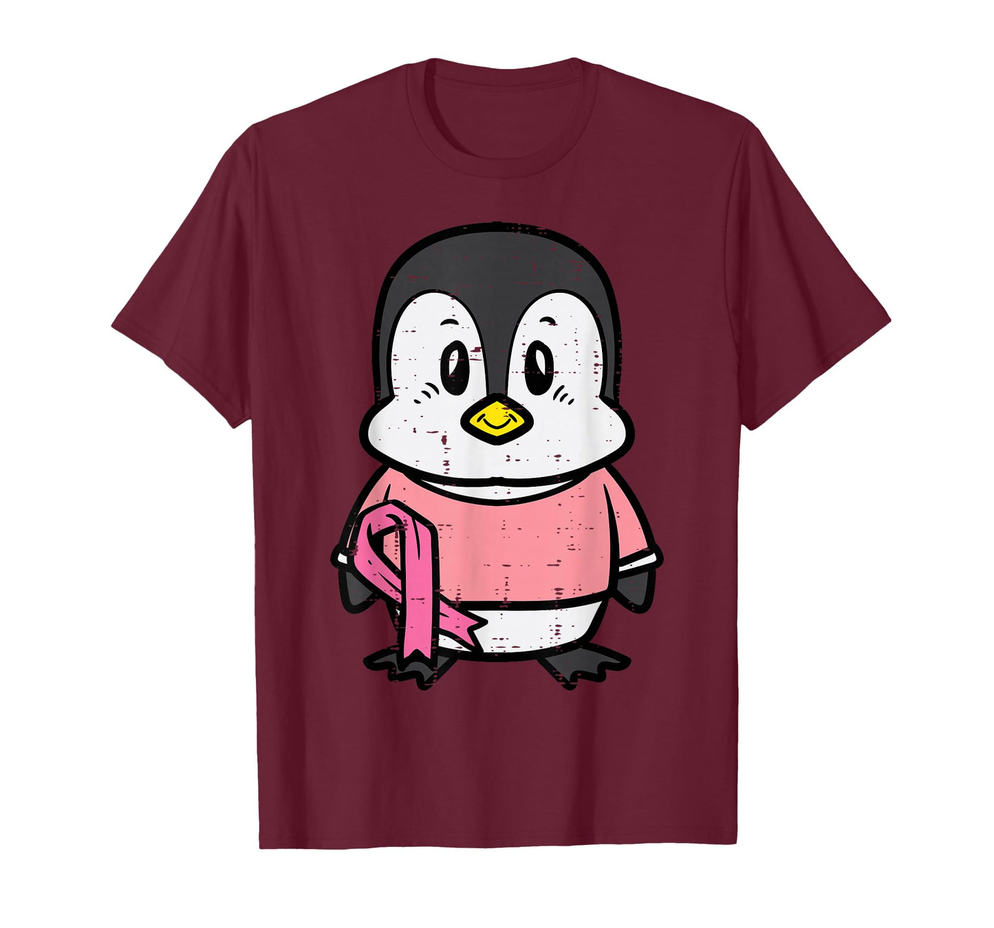 Pink Ribbon Penguin Cute Breast Cancer Awareness Women Kids T-Shirt