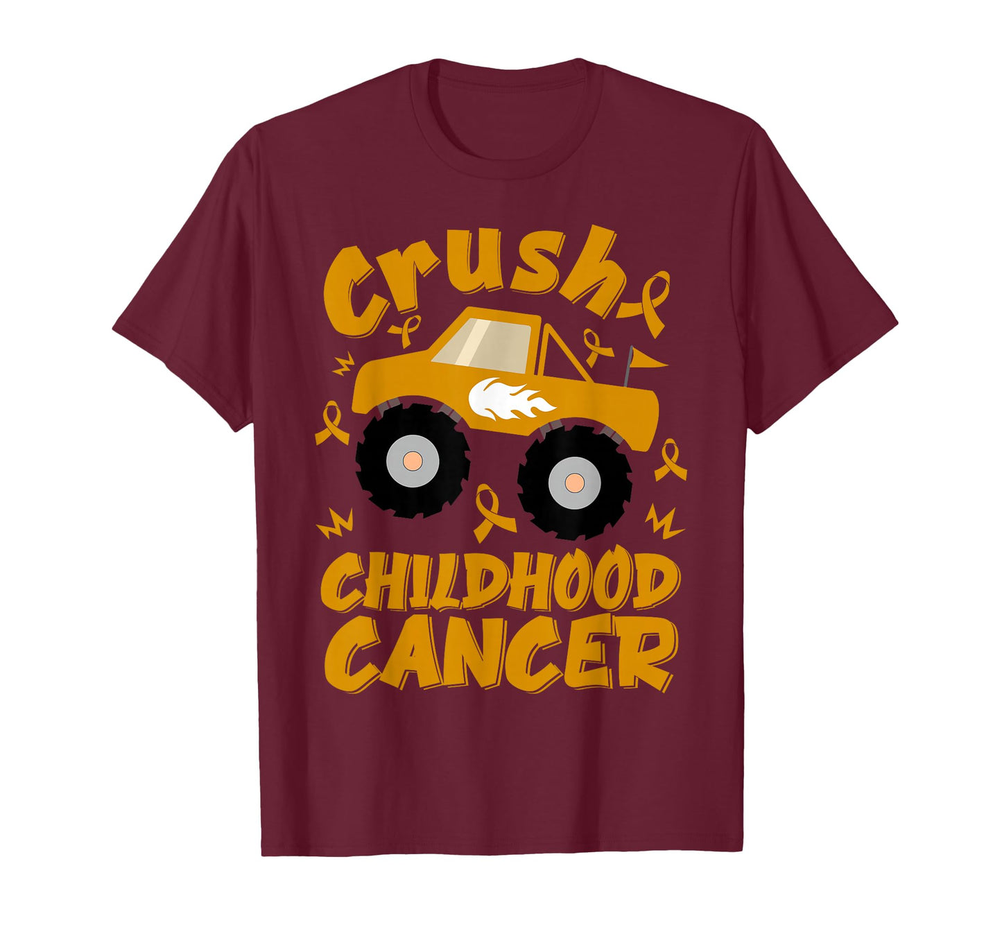Crush Childhood Cancer Awareness Monster Truck & Gold Ribbon T-Shirt