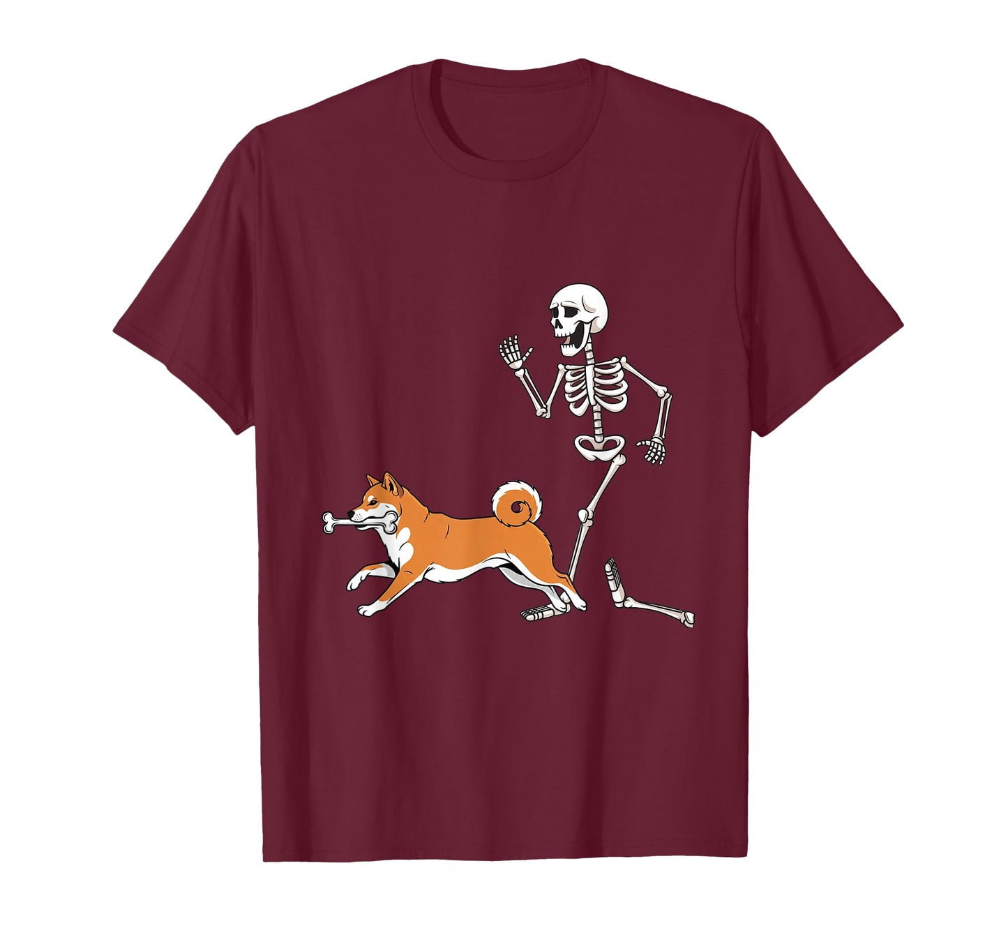 Funny Halloween Shiba Inu and Skeleton T-Shirt