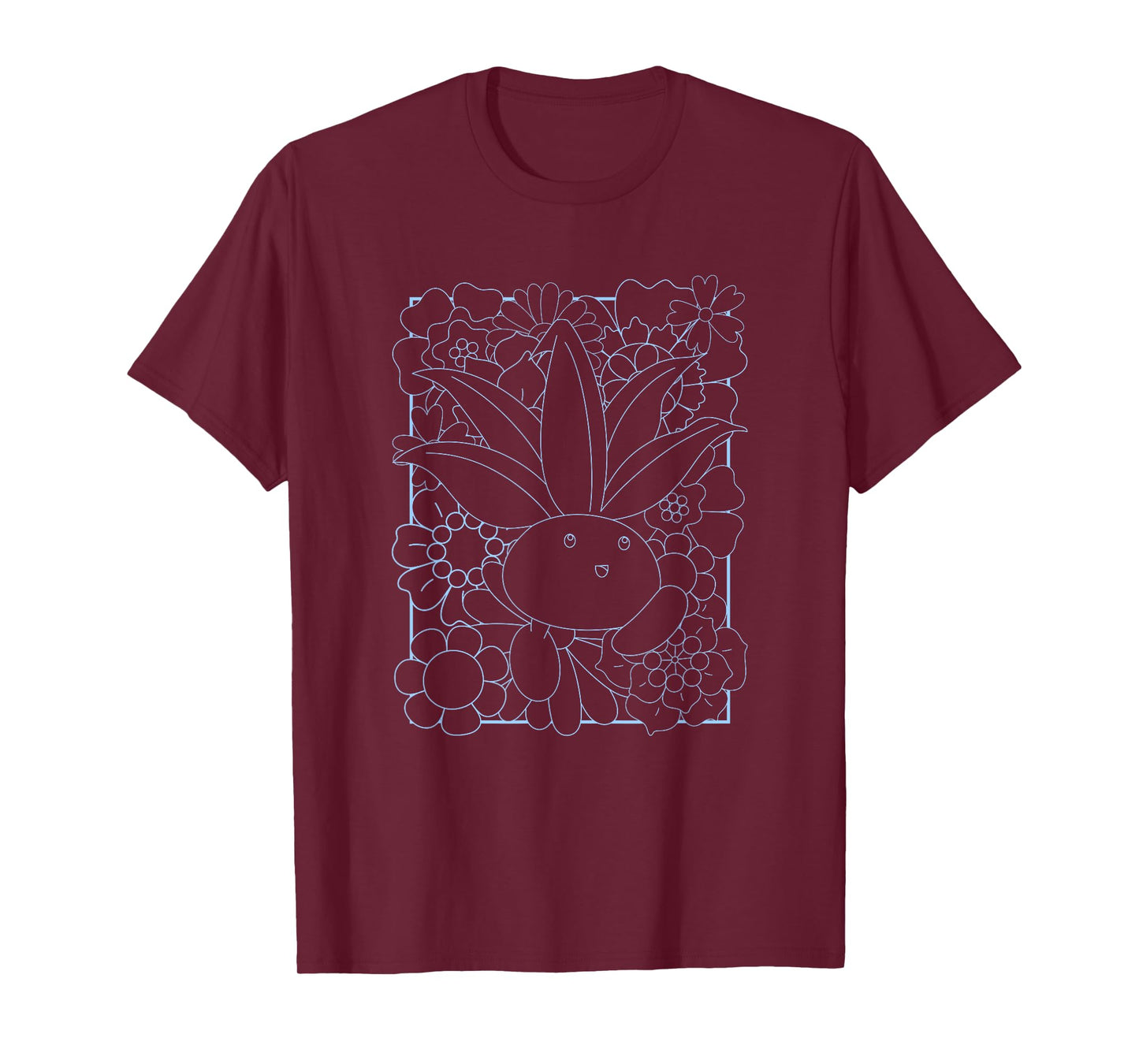 Pokémon Cute Oddish Outline Floral Framed Portrait T-Shirt