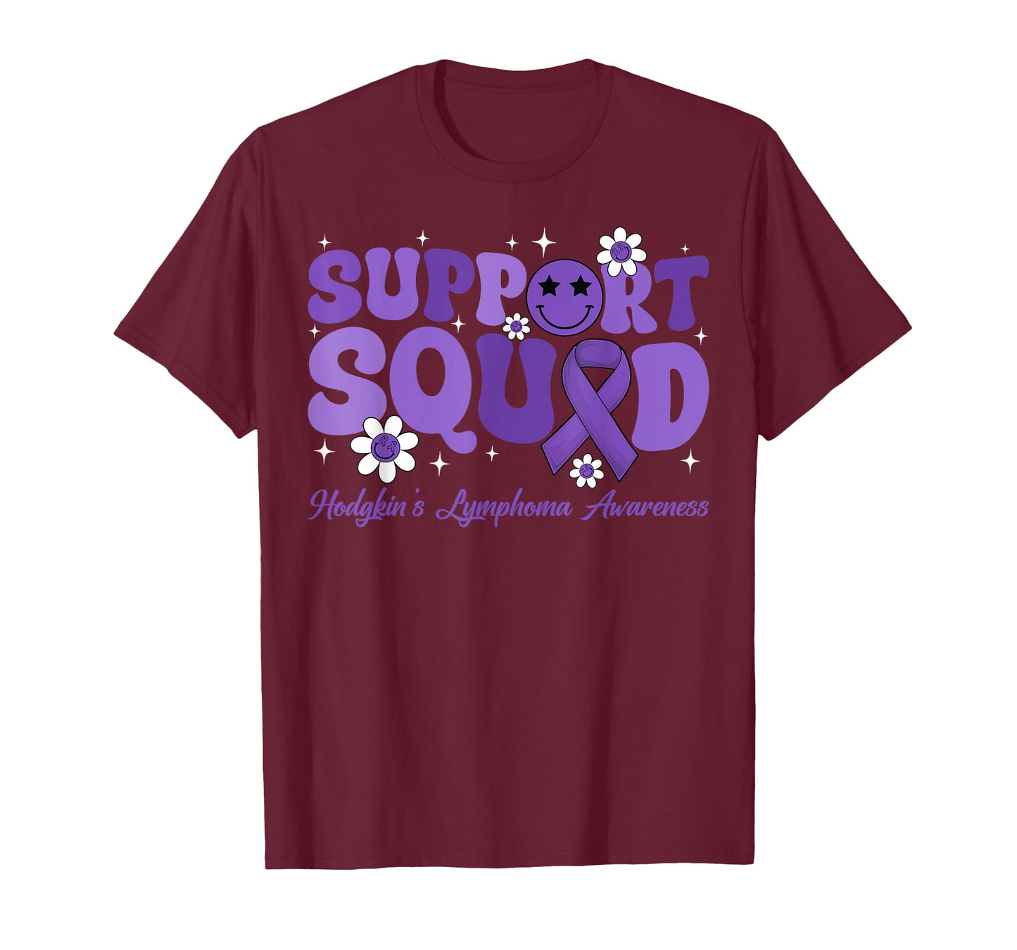 Retro Groovy Support Squad Hodgkins Lymphoma Lavender Ribbon T-Shirt