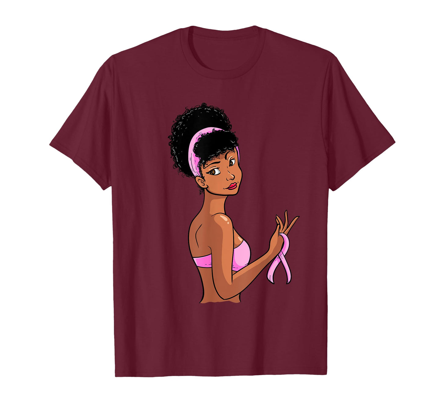 Breast Cancer Awareness Black Afro Women Pink Ribbon Gift T-Shirt
