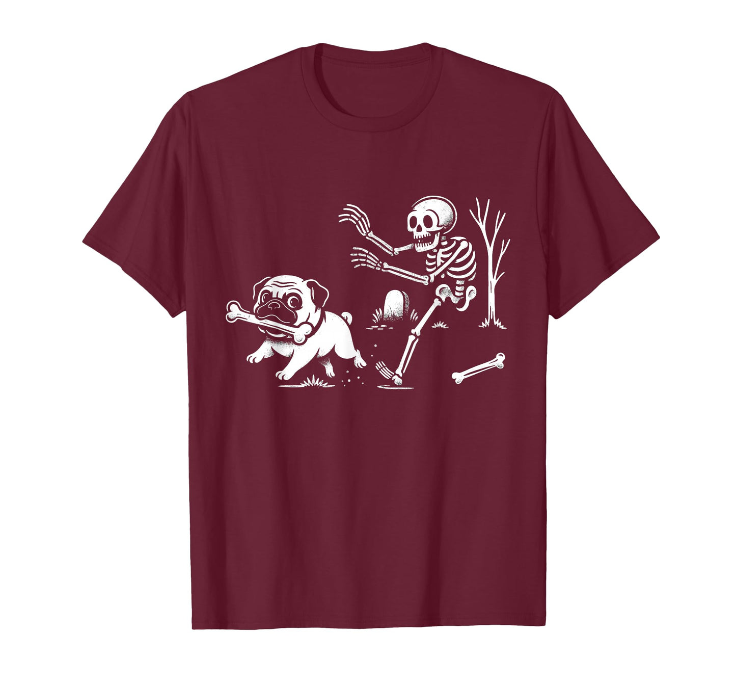 Pug Dog Running from Skeleton Fun Design for Men Women Kids T-Shirt
