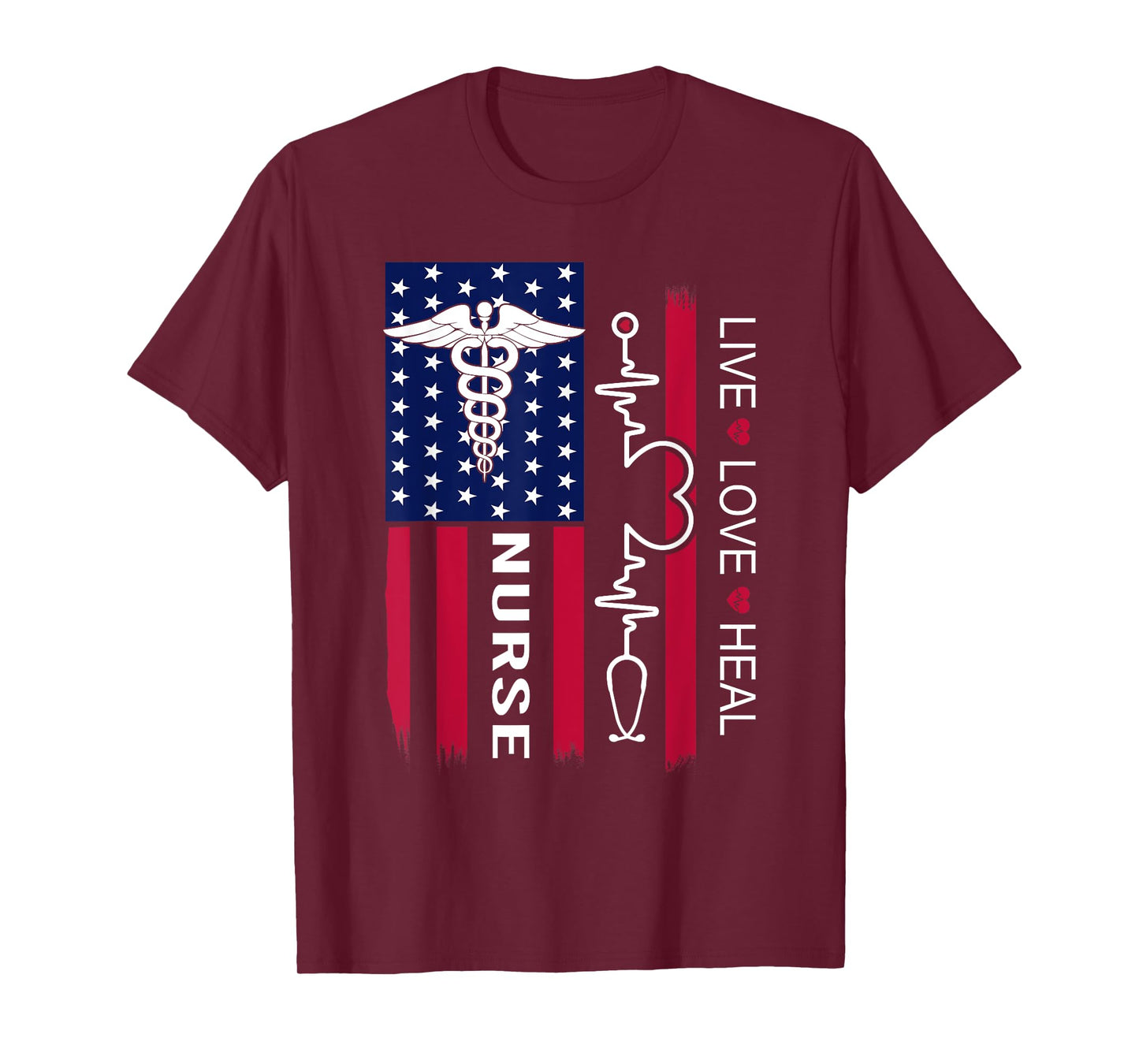 Nurse Stethoscope Heartbeat American Flag Nurse Gifts Weeks T-Shirt
