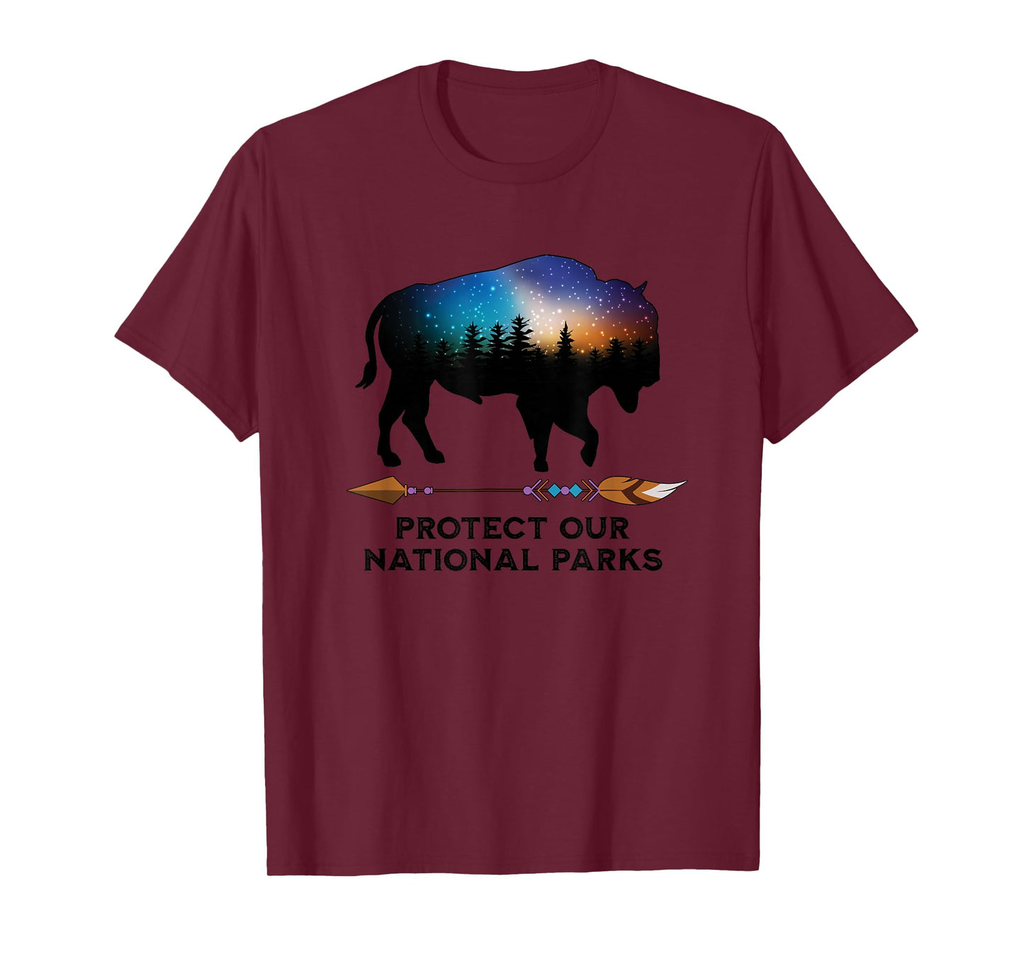 Save Our National Parks Vintage Bison Forest Starscape T-Shirt