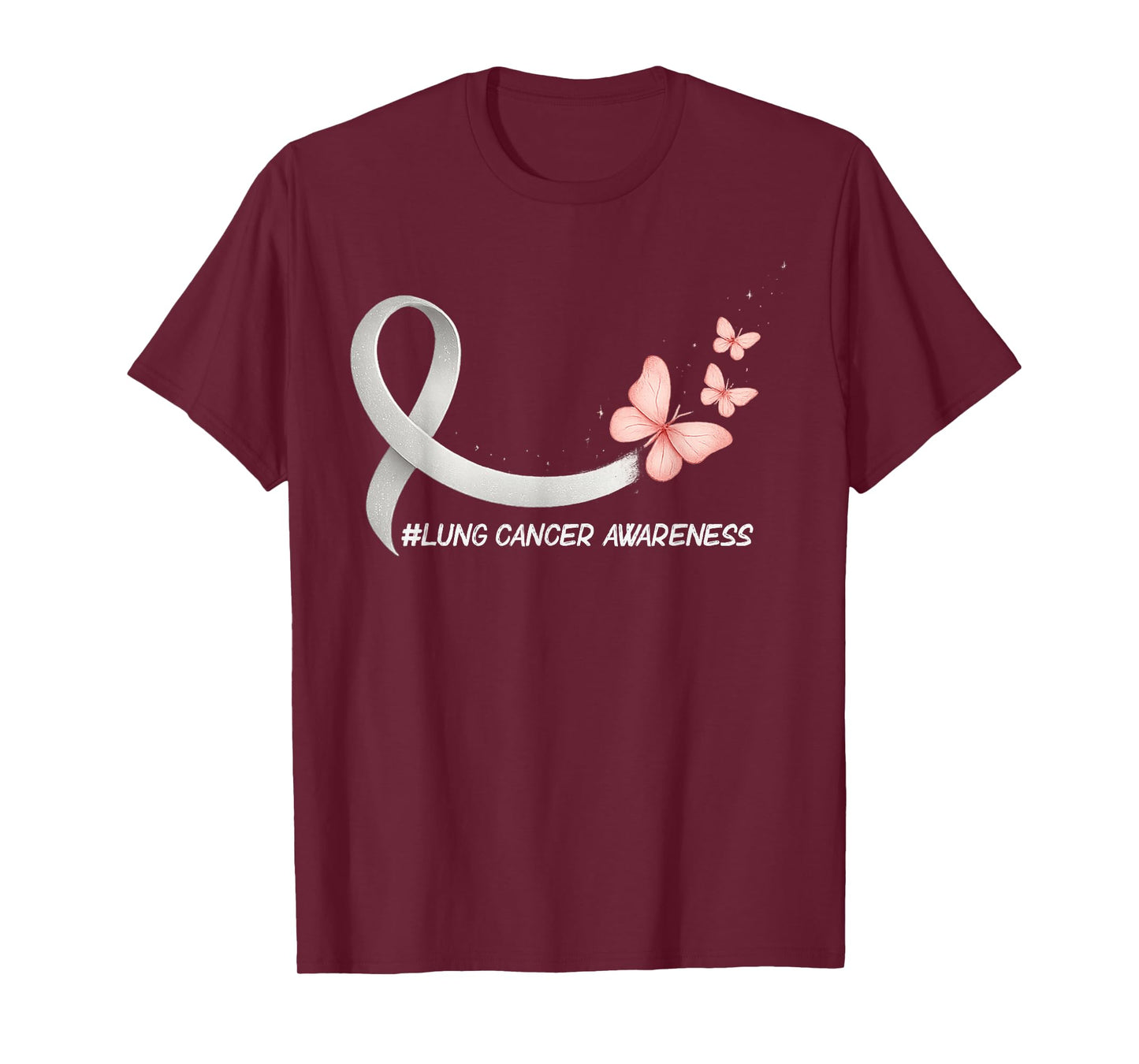 Lung Cancer Awareness Butterfly White Ribbon Support Womens T-Shirt