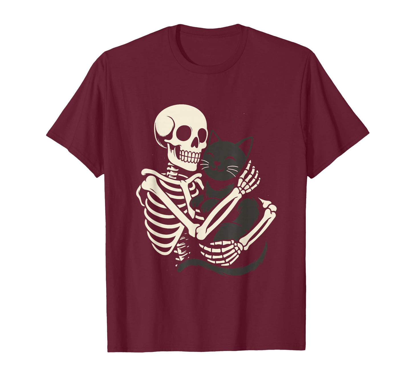 Skeleton Hugging Cat Funny Halloween Spooky Outfit T-Shirt