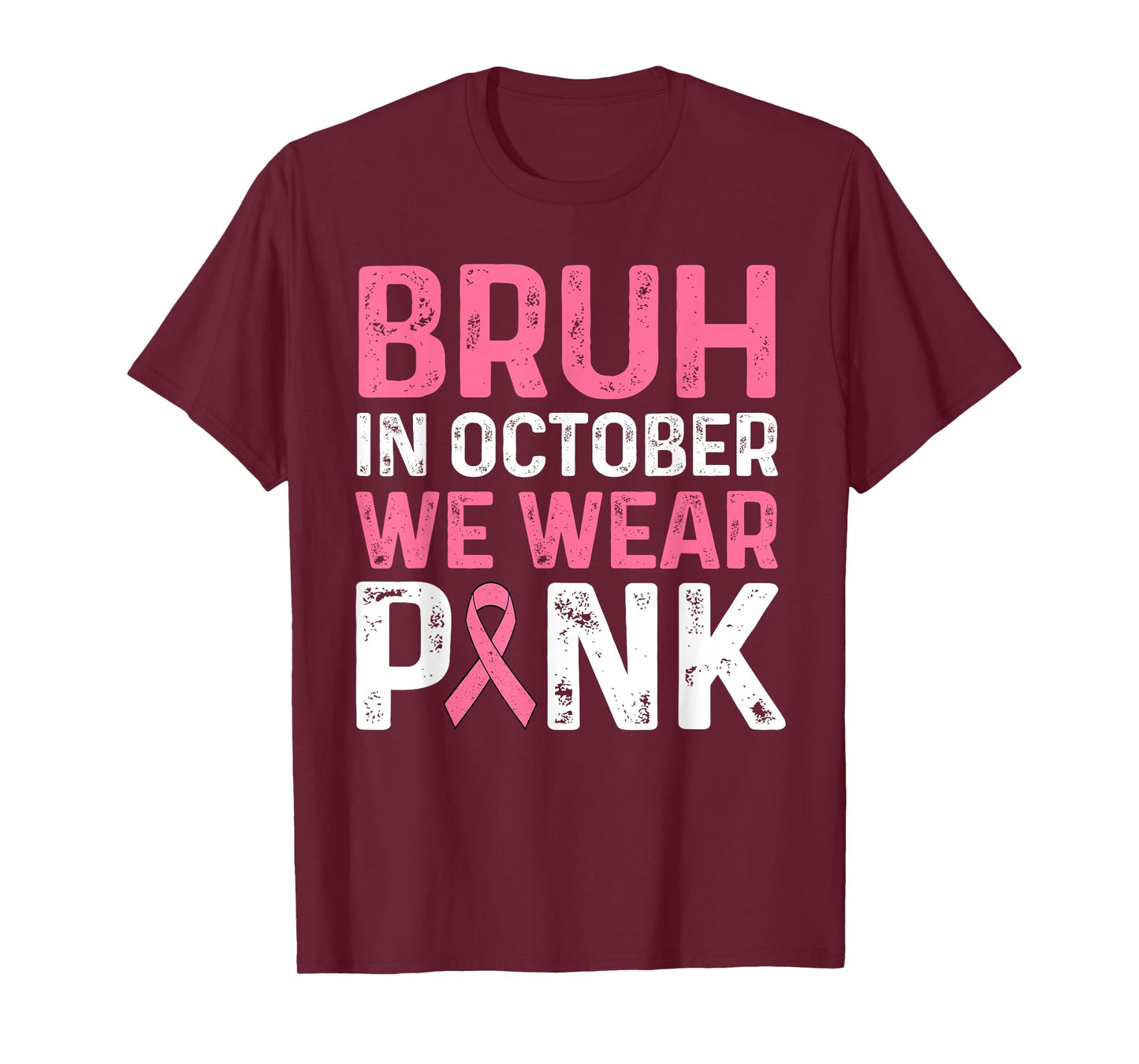 Breast Cancer Shirts for Kids Boys Bruh In October Wear Pink T-Shirt