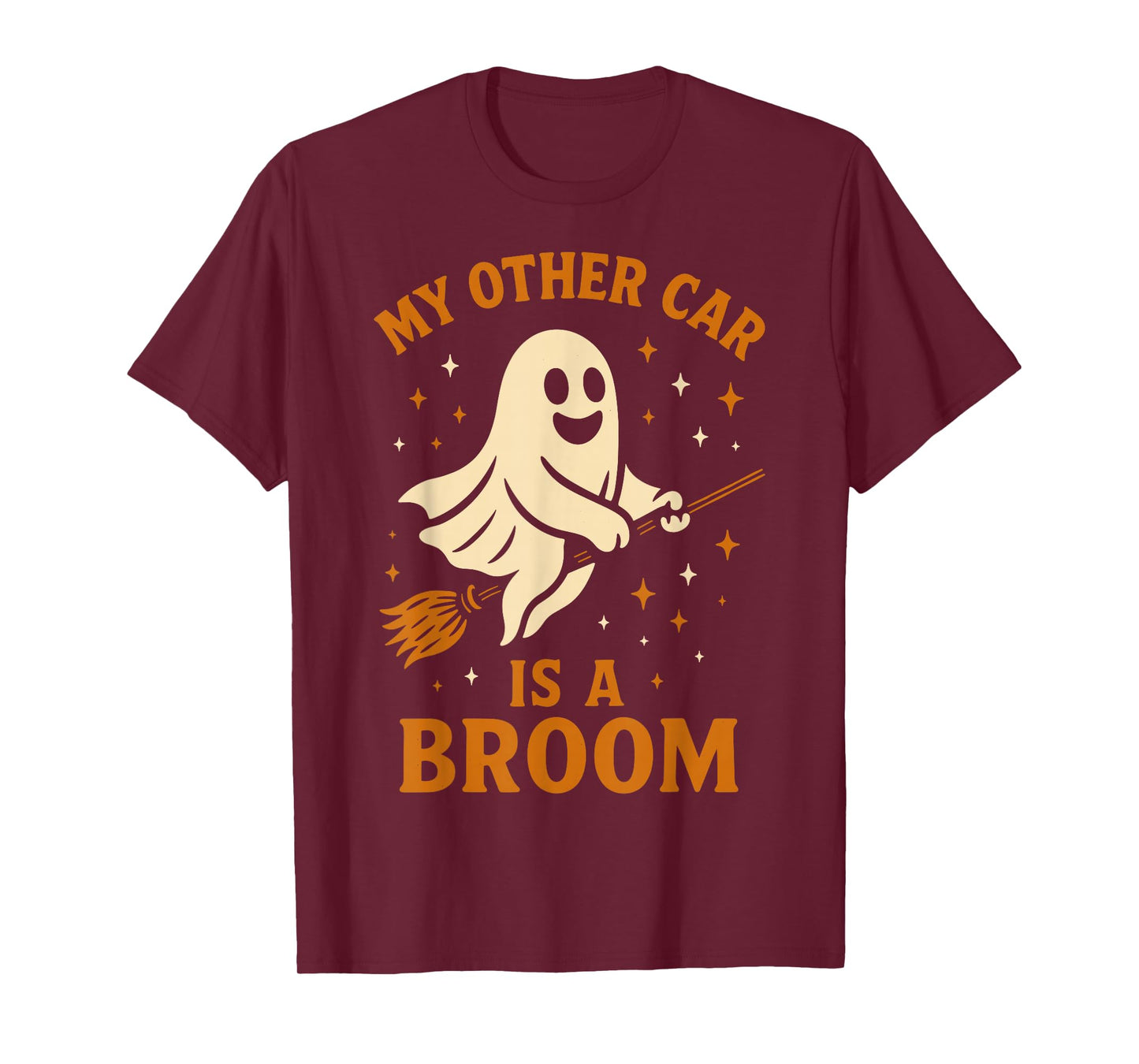 Ghost Riding Broom Funny Spooky Season Cute Halloween T-Shirt