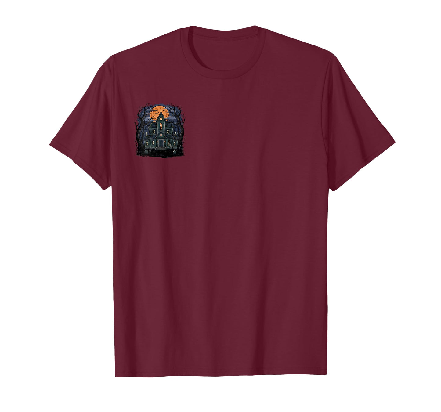 Haunted Skeleton House Mansion Spooky Halloween Moon Tee T-Shirt