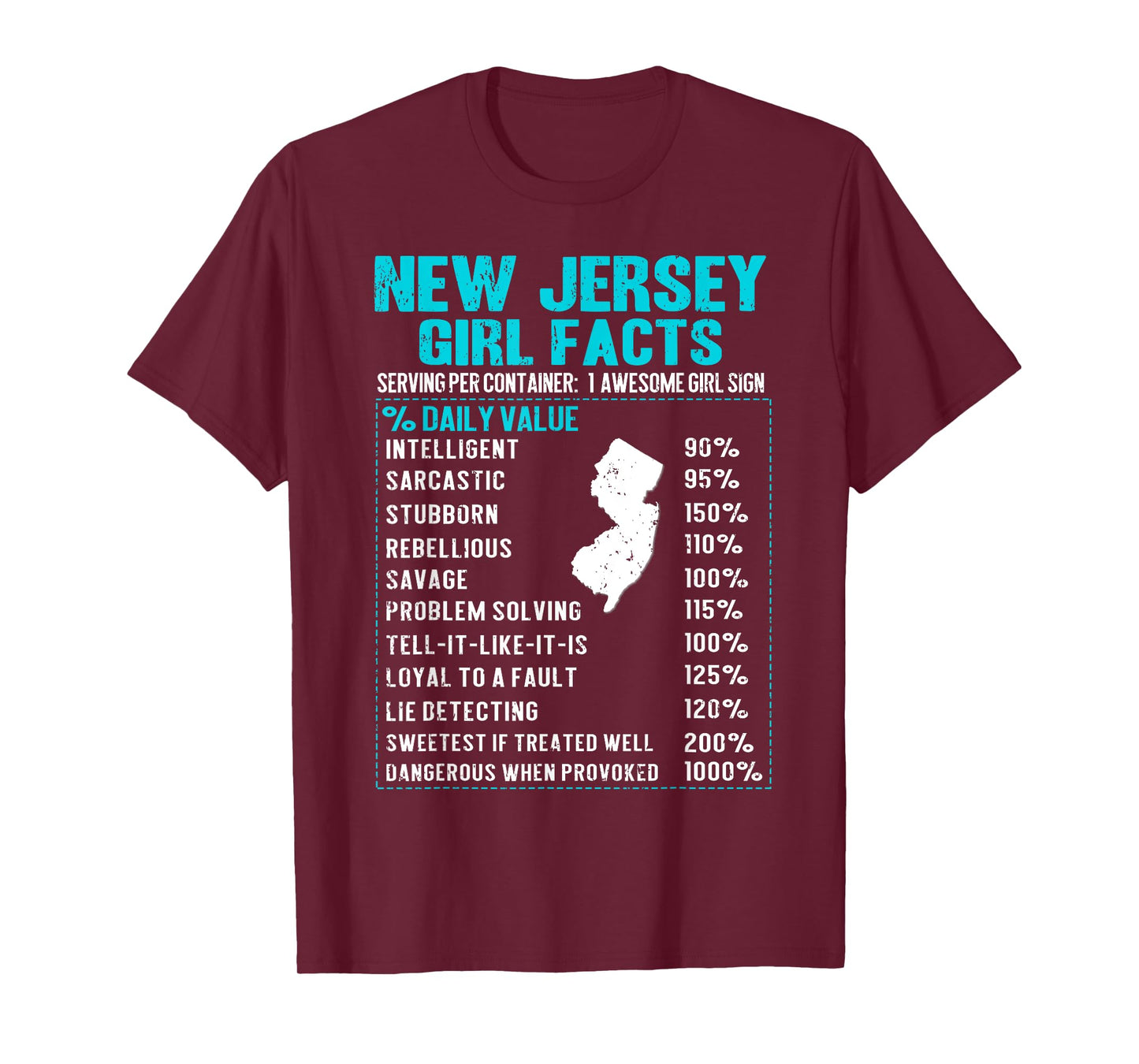 New Jersey Girl Facts Funny Birthday Gift Born in New Jersey T-Shirt