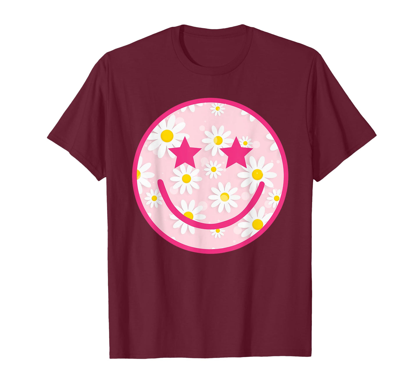 Funny Pink Happy Face Daisy Flower Smile Face Trendy T-Shirt