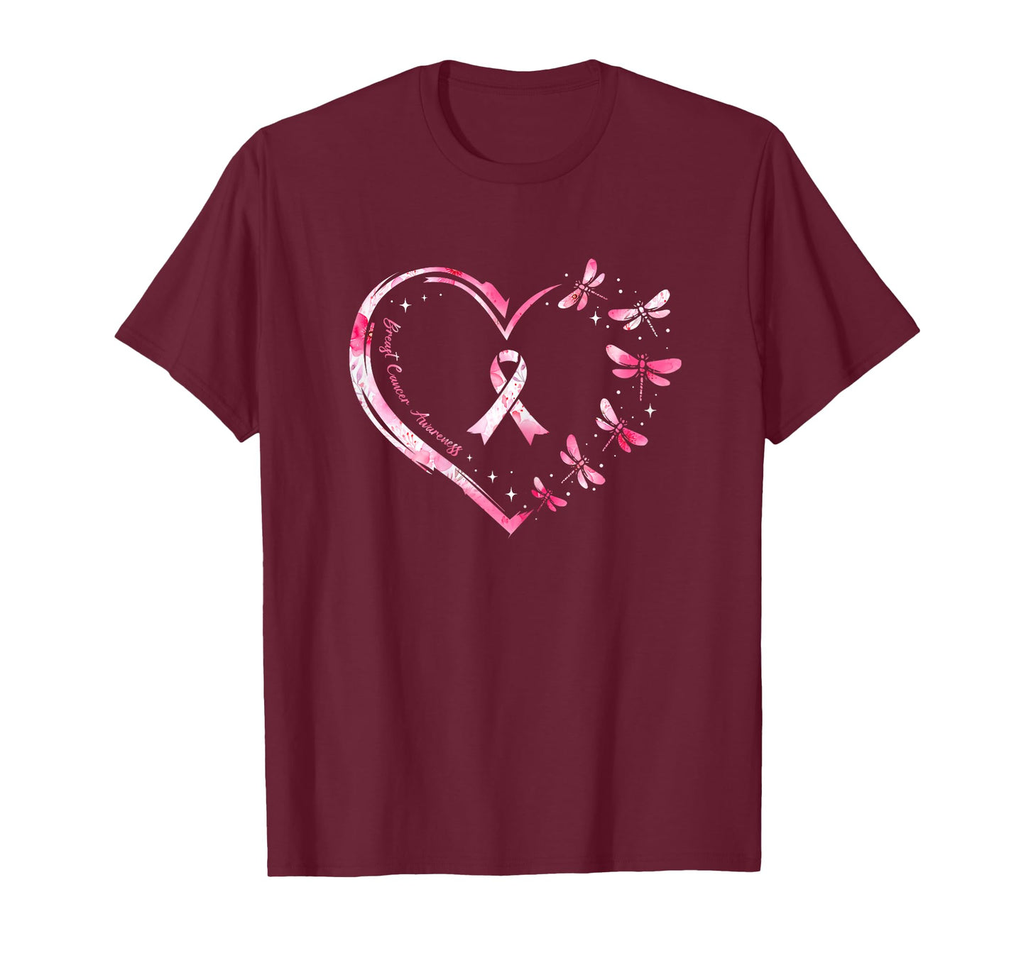 Breast Cancer Heart Dragonflies Awareness Women Kids Men T-Shirt