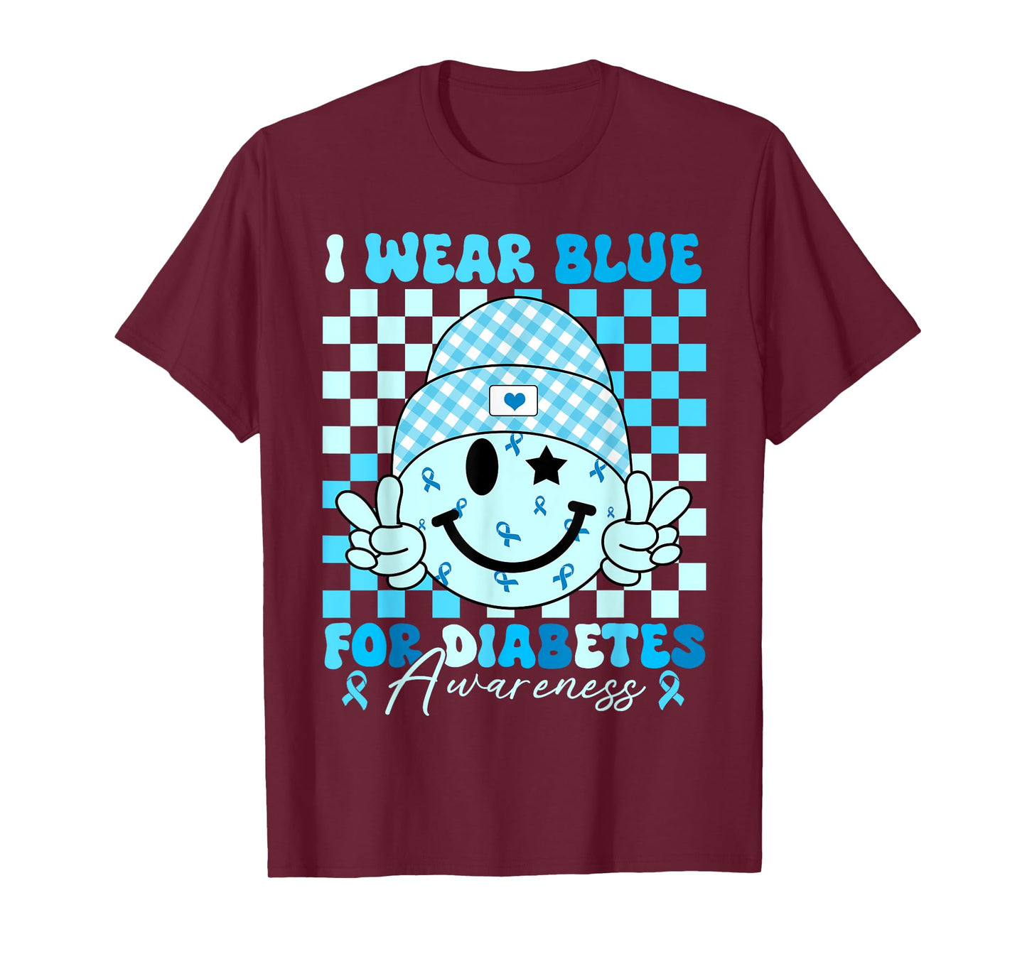 I Wear Blue For Diabetes Awareness Smile Face Men Women Kids T-Shirt