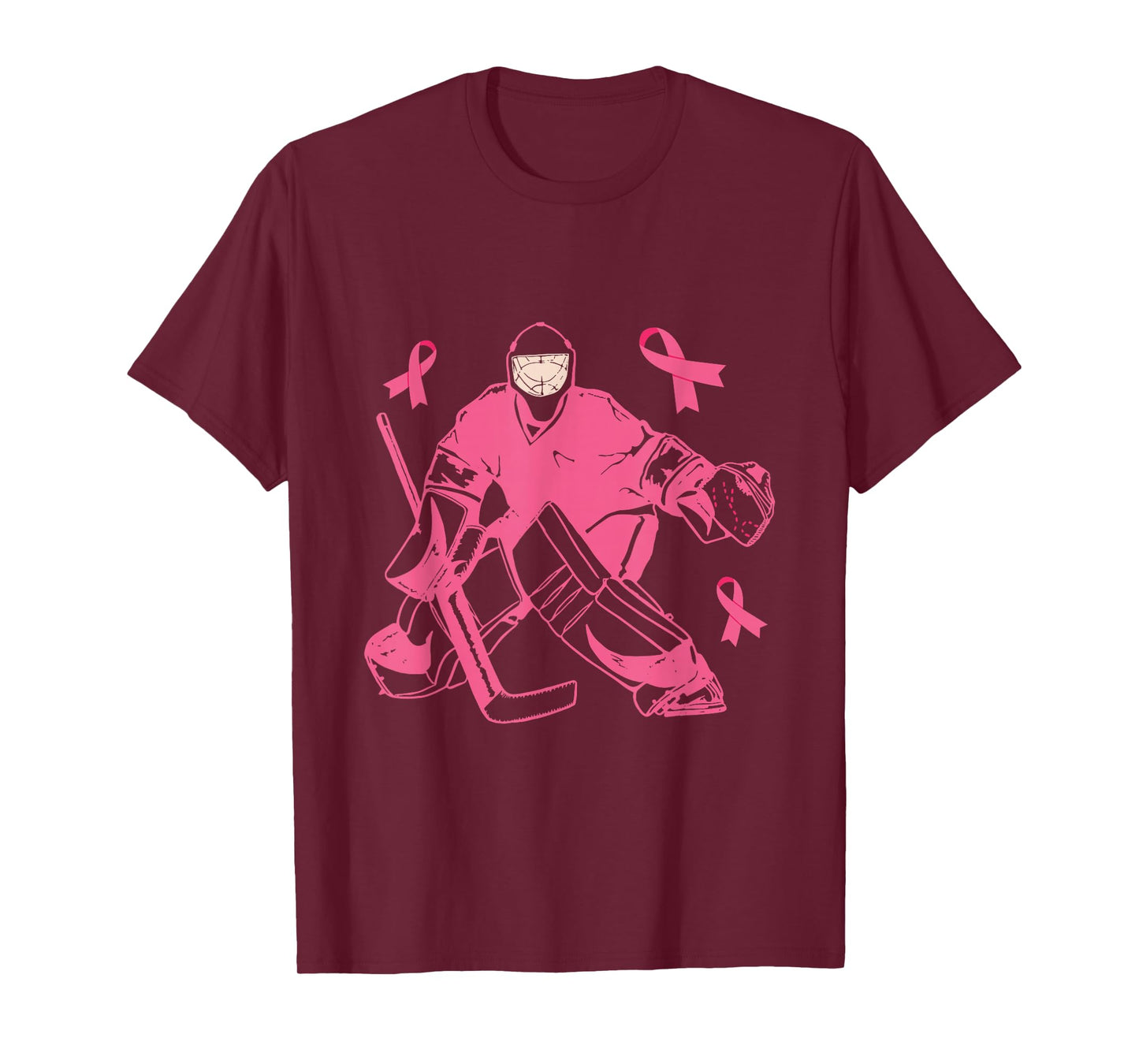 Ice Hockey Keeper Pink Ribbon Breast Cancer Awareness T-Shirt