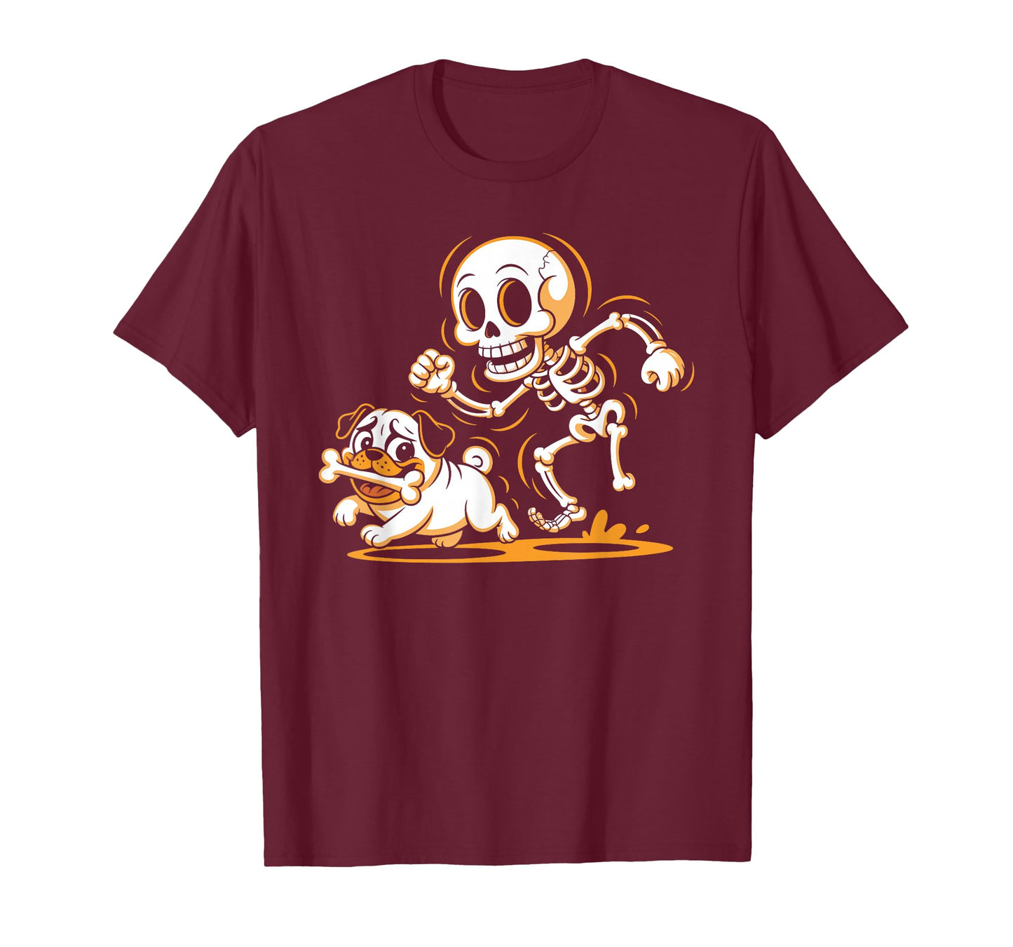 Funny Halloween Dog Lover Skeleton Chasing Pug Men Women T-Shirt