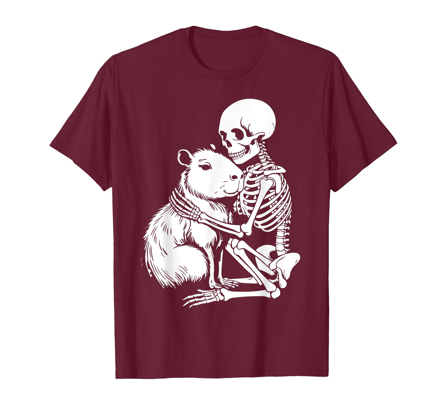 Skeleton Hugging Capybara Halloween Capy Lover Mom Dad T-Shirt