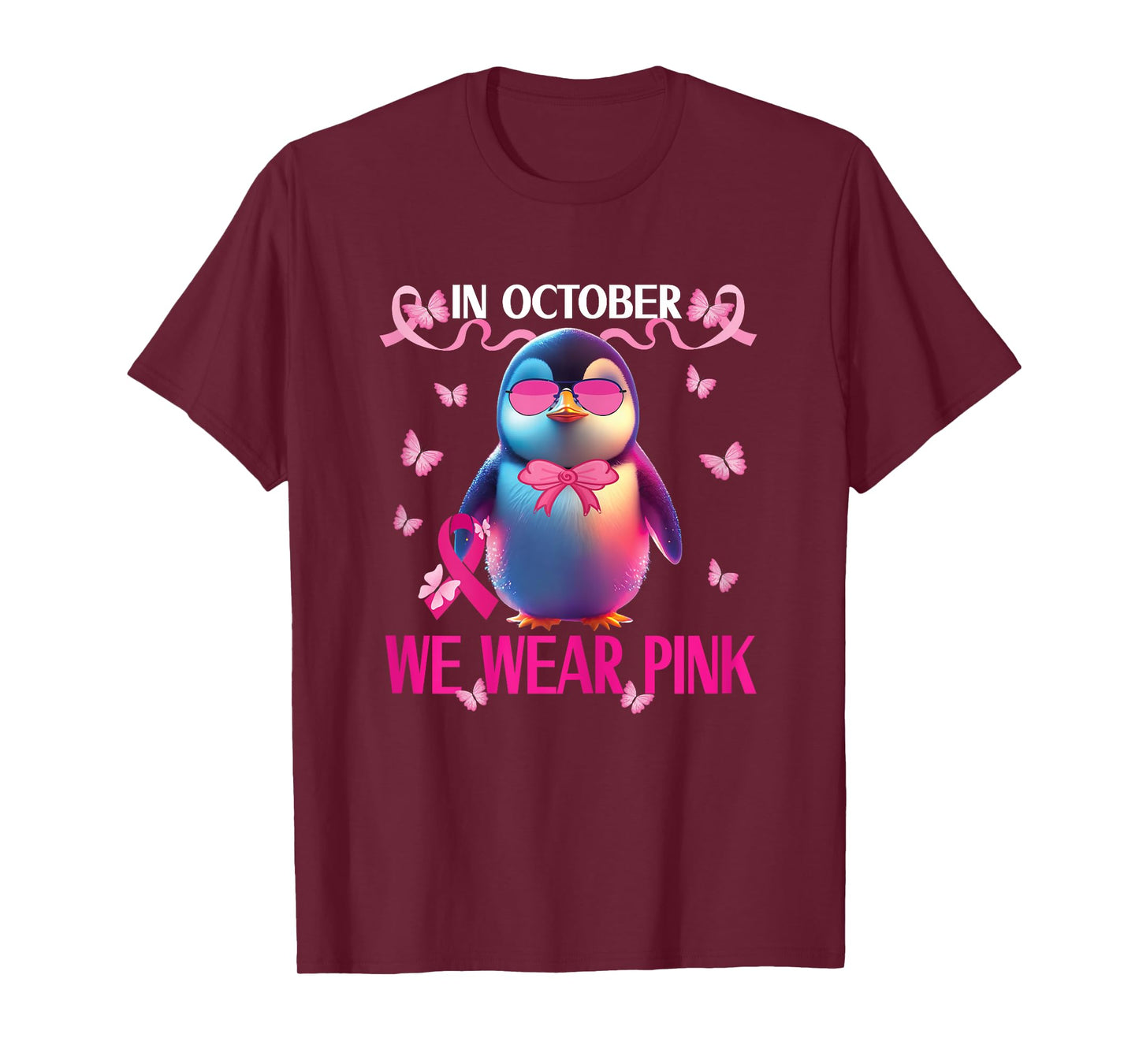 girls breast cancer awareness for toddlers kids penguin T-Shirt