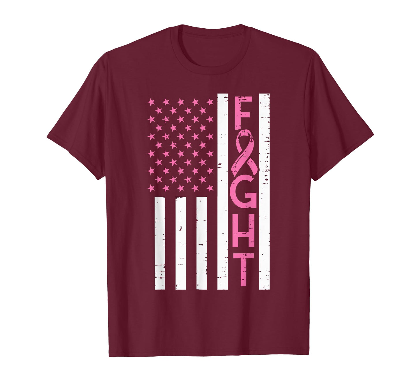 US Flag Pink Ribbon Fight Breast Cancer Awareness Patriotic T-Shirt