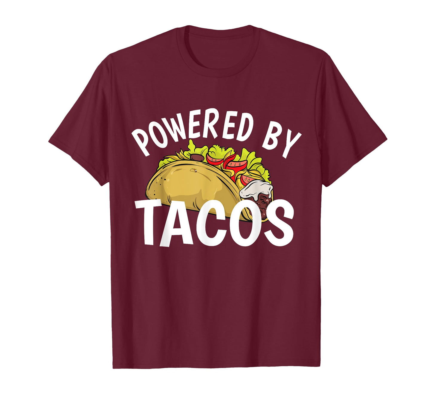 Funny Taco Powered By Tacos T-Shirt, Unisex-Adults, Black, Small, Short Sleeve, Classic Fit