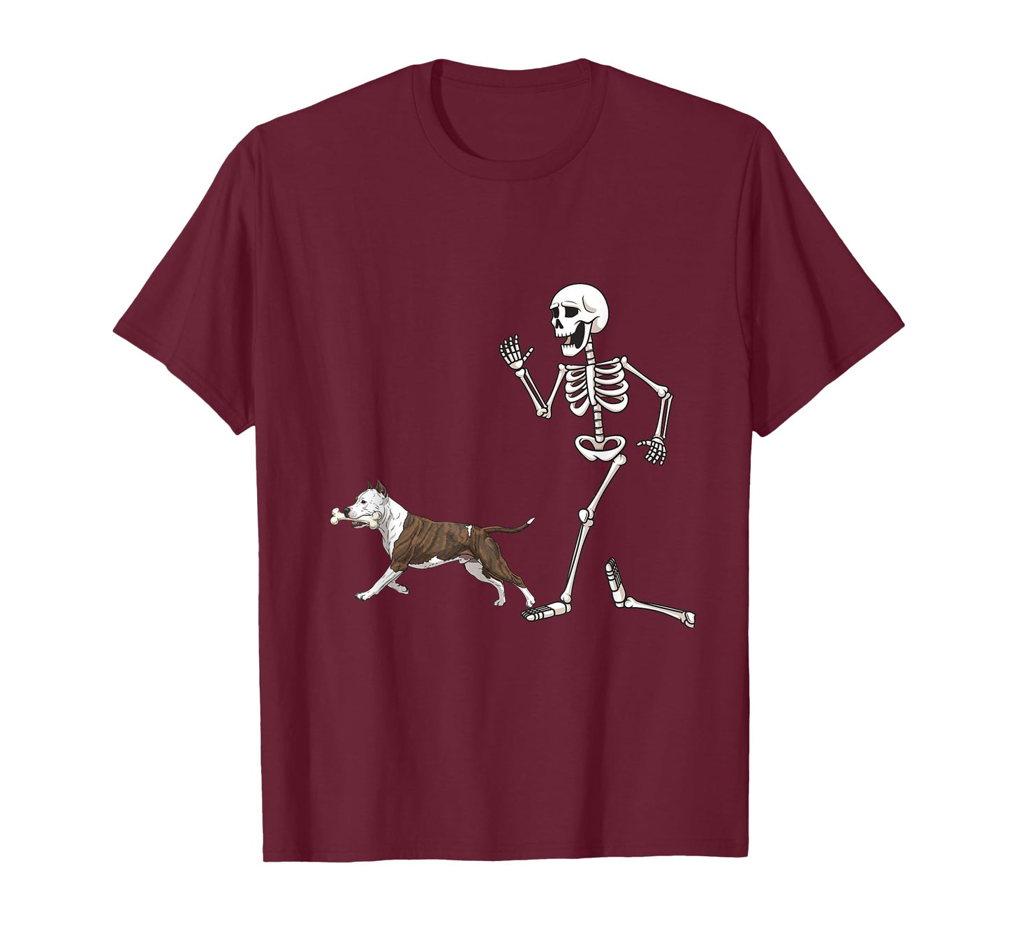 Funny Halloween American Staffordshire Terrier and Skeleton T-Shirt