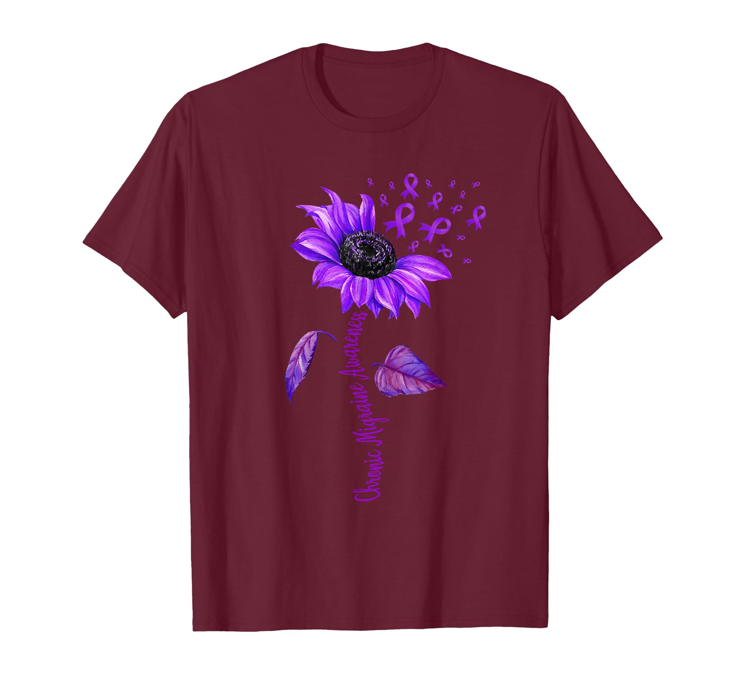 Chronic Migraine Awareness Month Sunflower Purple Ribbon T-Shirt
