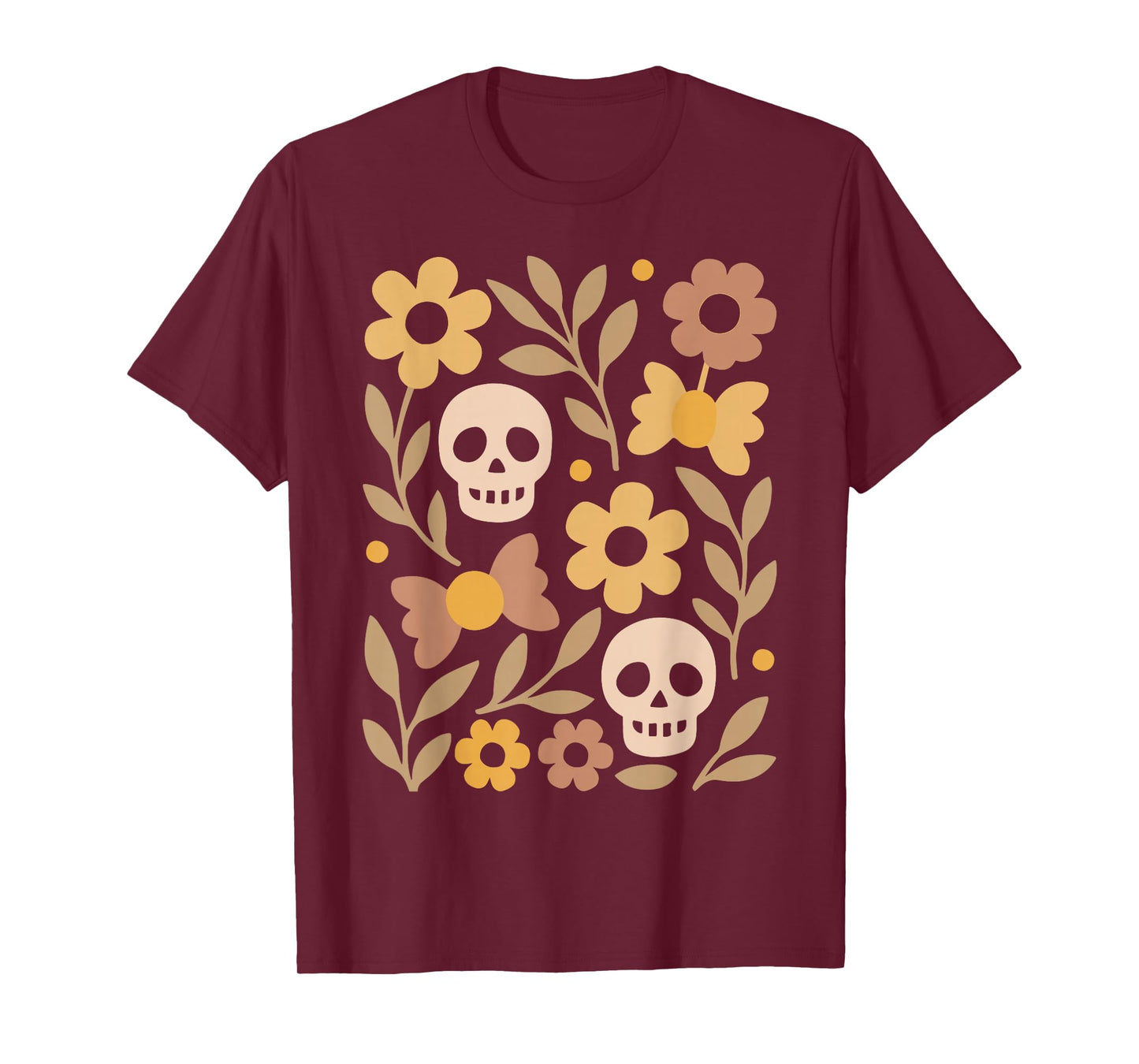 Halloween Skull and Floral Pattern Retro Autumn Spooky Shirt T-Shirt