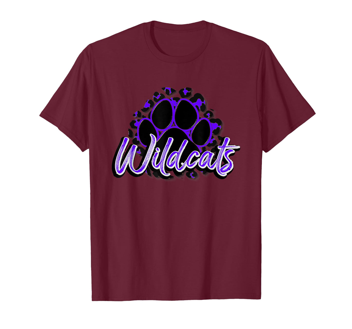 Wildcats Purple Black Cheetah School Sports Fan Team Spirit T-Shirt