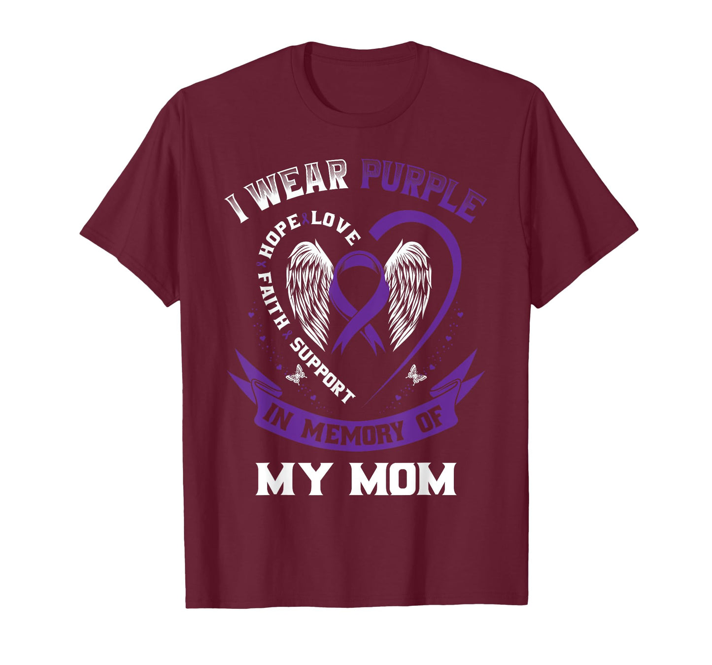 I Wear Purple In Memory Of My Mom Alzheimers Awareness Wings T-Shirt