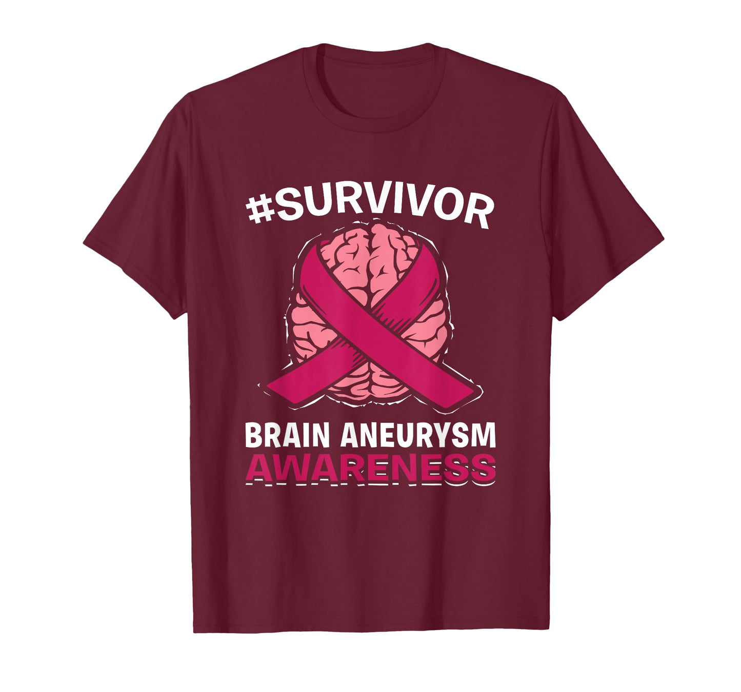 Brain Aneurysm Awareness Burgundy Aortic Brain Survivor T-Shirt