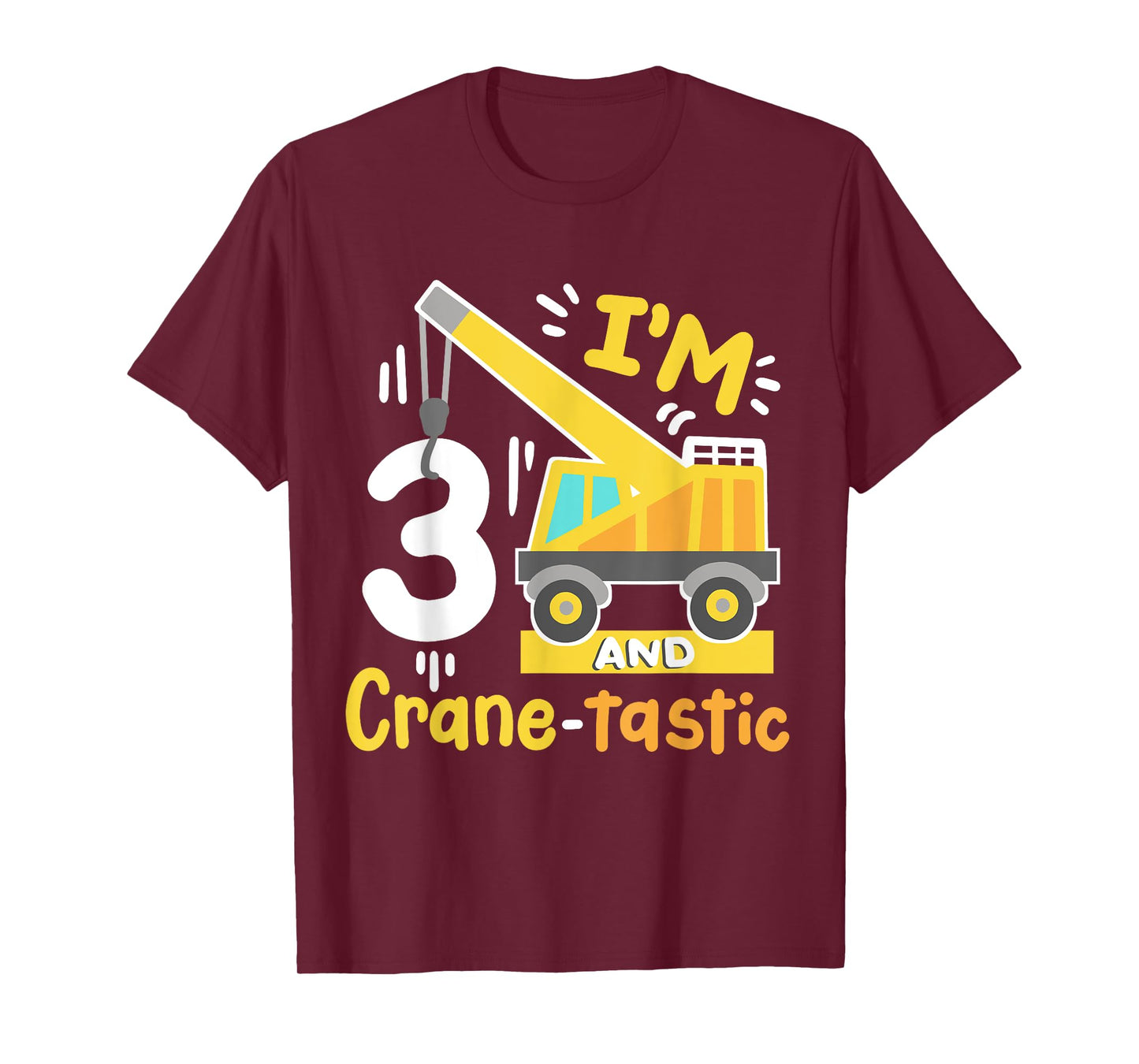 Kids 3rd Construction Birthday Party I'm 3 Crane Digger Boys T-Shirt