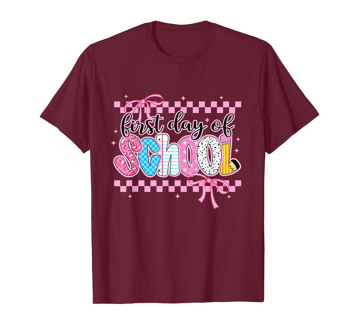 Retro First Day Of School Bow Teacher Student Back To School T-Shirt