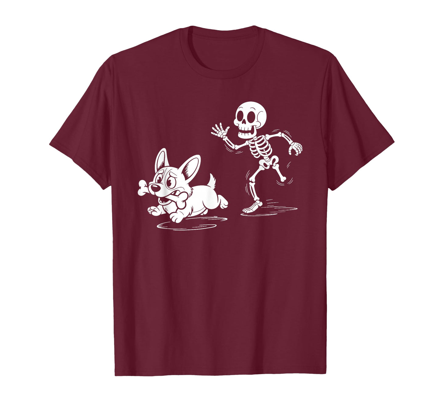 Skeleton Chasing Corgi Funny Dog Lover Halloween T-Shirt