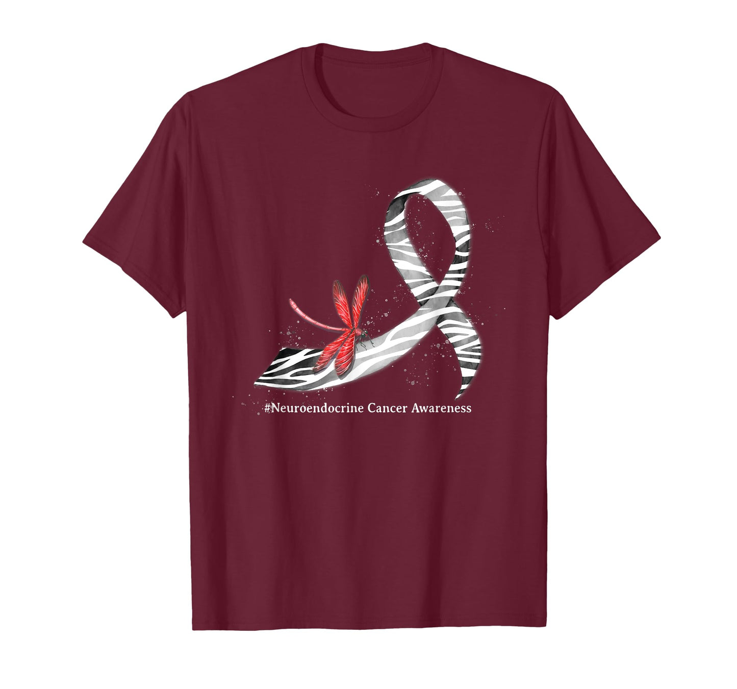 Dragonfly Zebra Ribbon Neuroendocrine Cancer Awareness T-Shirt